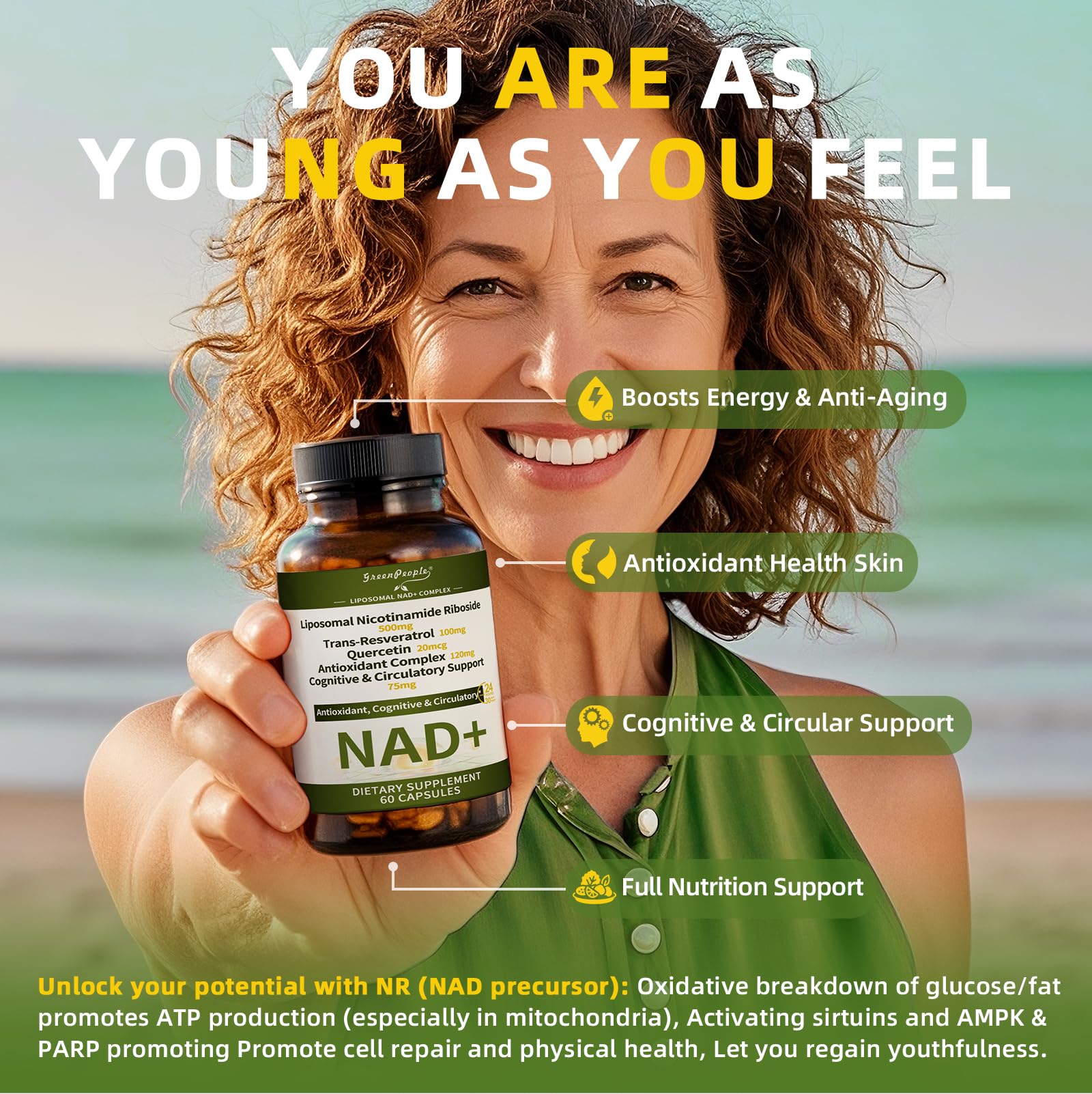 NAD+ Supplement for Women with Resveratrol , 20-in-1 NAD Plus Supplement with Liposomal Nicotinamide Riboside Boost NAD+ Levels for Cell Repair Energy, Antioxidant,Focus - 60 Vegan Capsules GREENPEOPLE buy supplements canada