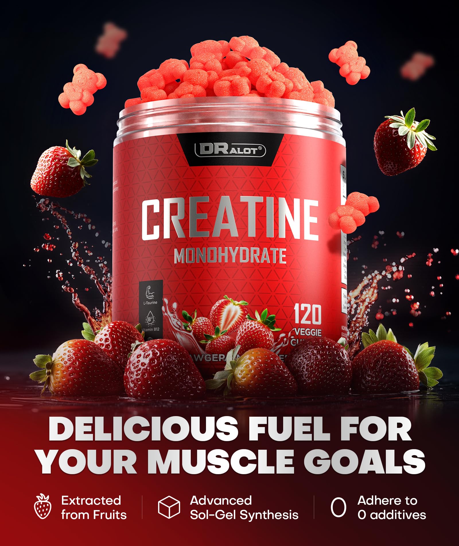 Dralot 99.99% Creatine Monohydrate Gummies More 15% Strength, 5X Energy & Muscle Support Pre-Workout Complex Creatine for Women & Men with 5000mg Creatine, L-Taurine, B12, Mg & K, 0 Sugar, Vegan Dralot buy supplements canada