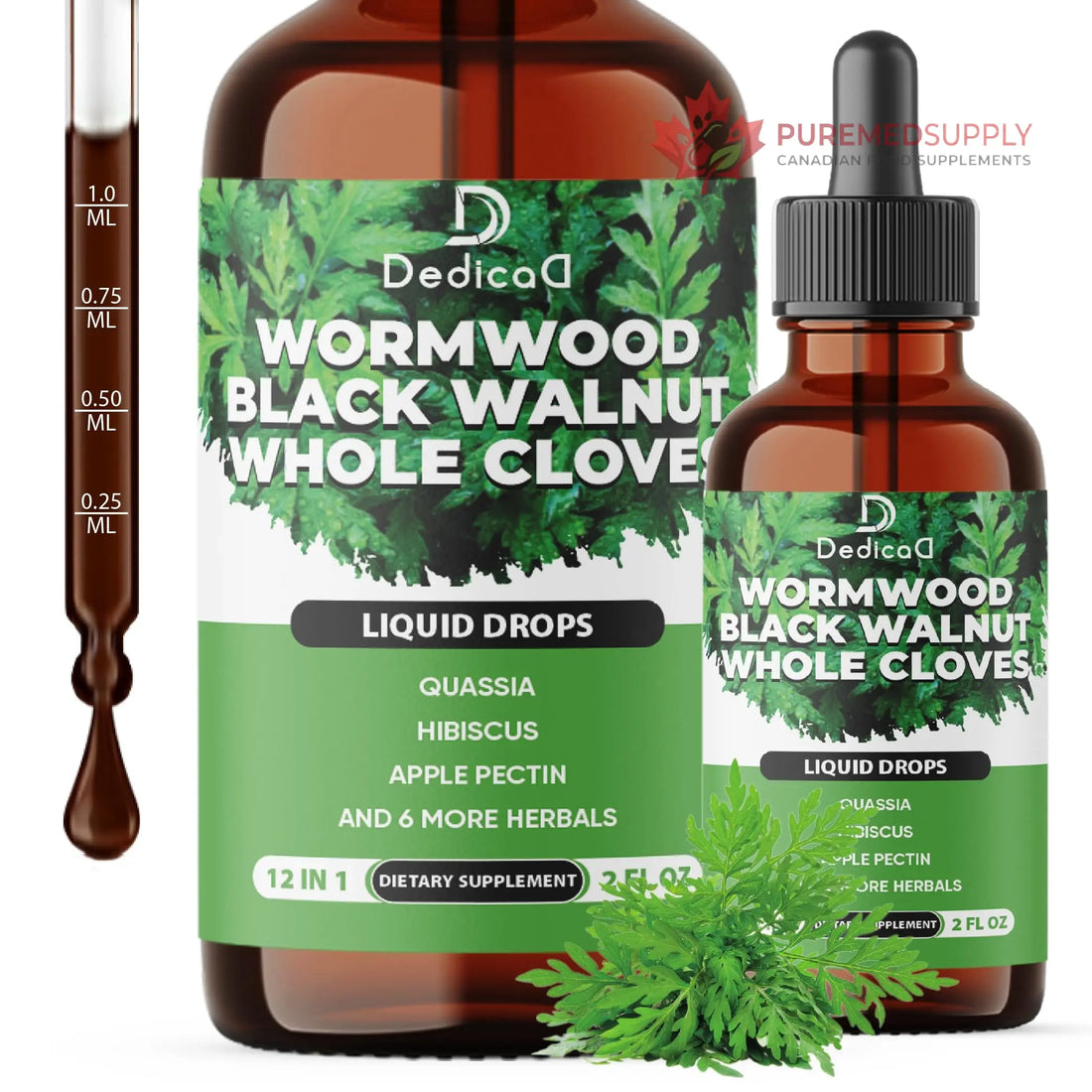 DEDICAD 12in1 Wormwood Liquid Drops - Black Walnut Wormwood Tincture Liquid Extract Whole Cloves and 9 More Herbs - 60 Days Supply DEDICAD buy supplements canada
