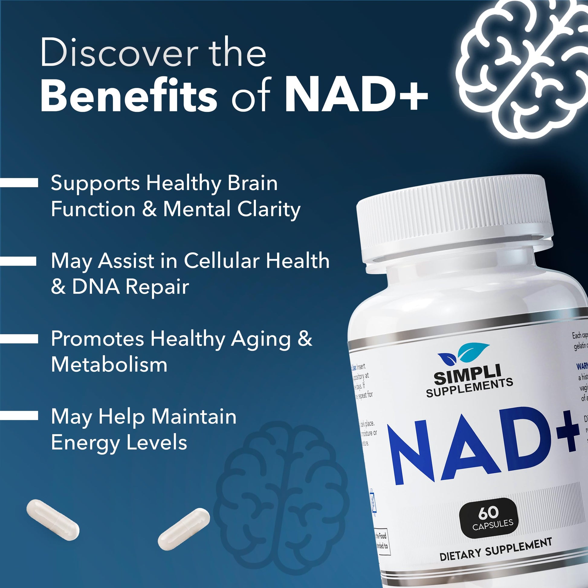NAD Supplement for Anti-Aging and Cell Regeneration | NAD Booster 500mg Per Serving | NMN Supplement Alternative | Similar to Nicotinamide Riboside | 120 Capsules (2 Month Supply) Simpli Supplements buy supplements canada