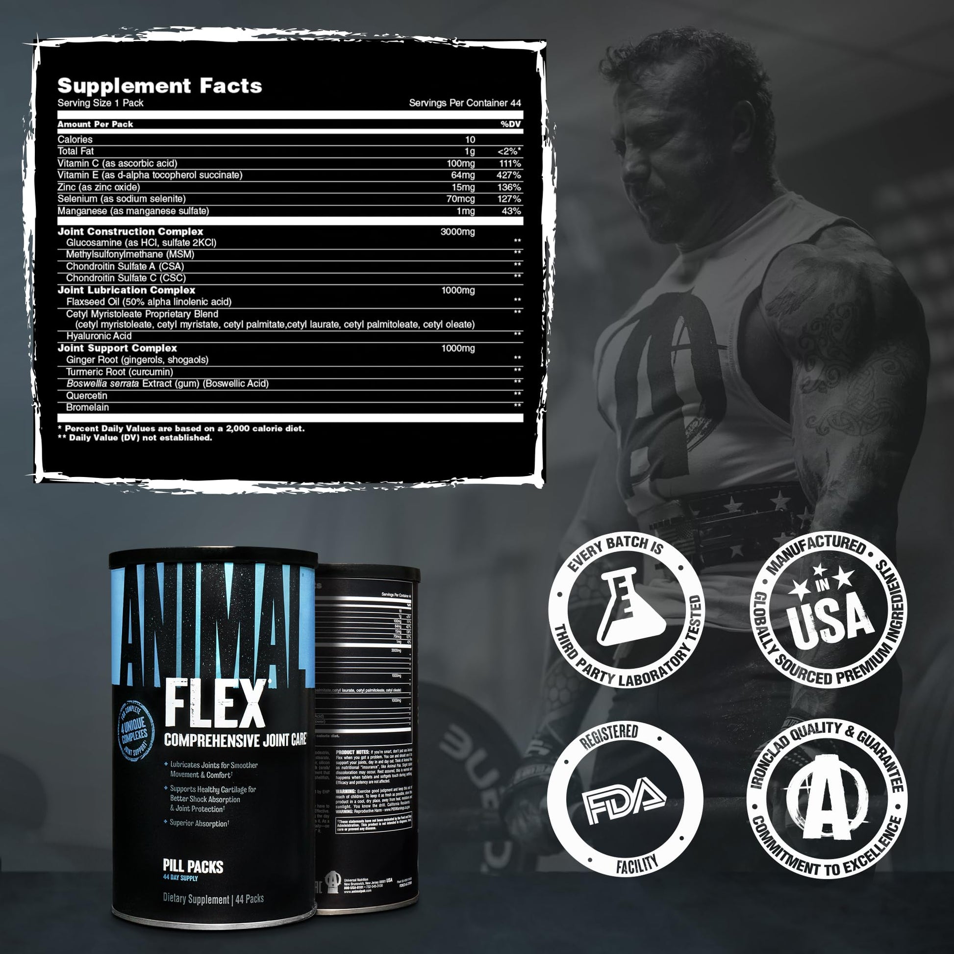 Animal Flex - Glucosamine Chondroitin Joint Supplement for Women and Men Discomfort with Turmeric, MSM, Boswellia for Cartilage, Joint Health, Muscles, Back, Knees, Shoulder, and Hip, 44 Packs Animal buy supplements canada