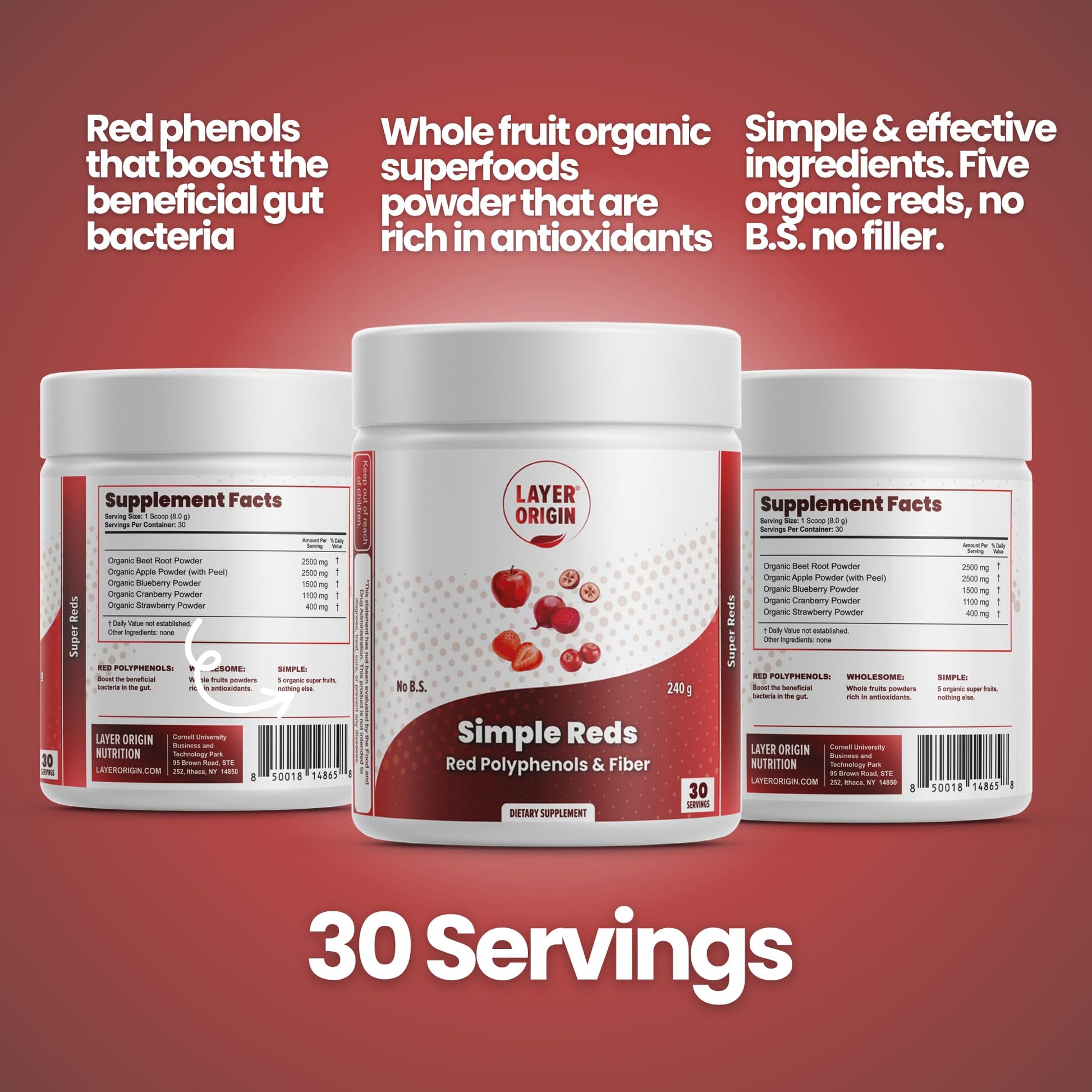 Layer Origin Simple Reds - Organic Red Polyphenols Whole Fruit Powder | Five Real Whole Fruits | 30 Servings Layer Origin buy supplements canada