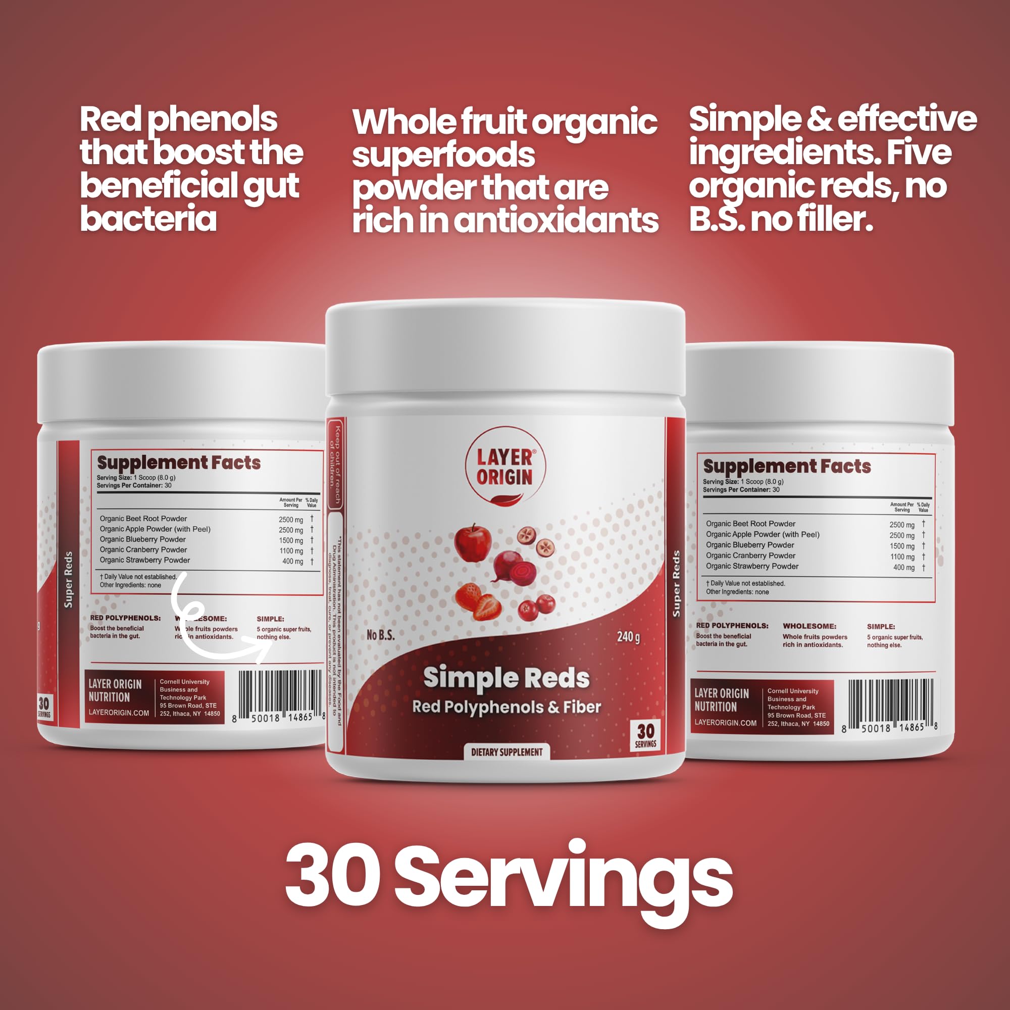 Layer Origin Simple Reds - Organic Red Polyphenols Whole Fruit Powder | Five Real Whole Fruits | 30 Servings Layer Origin buy supplements canada
