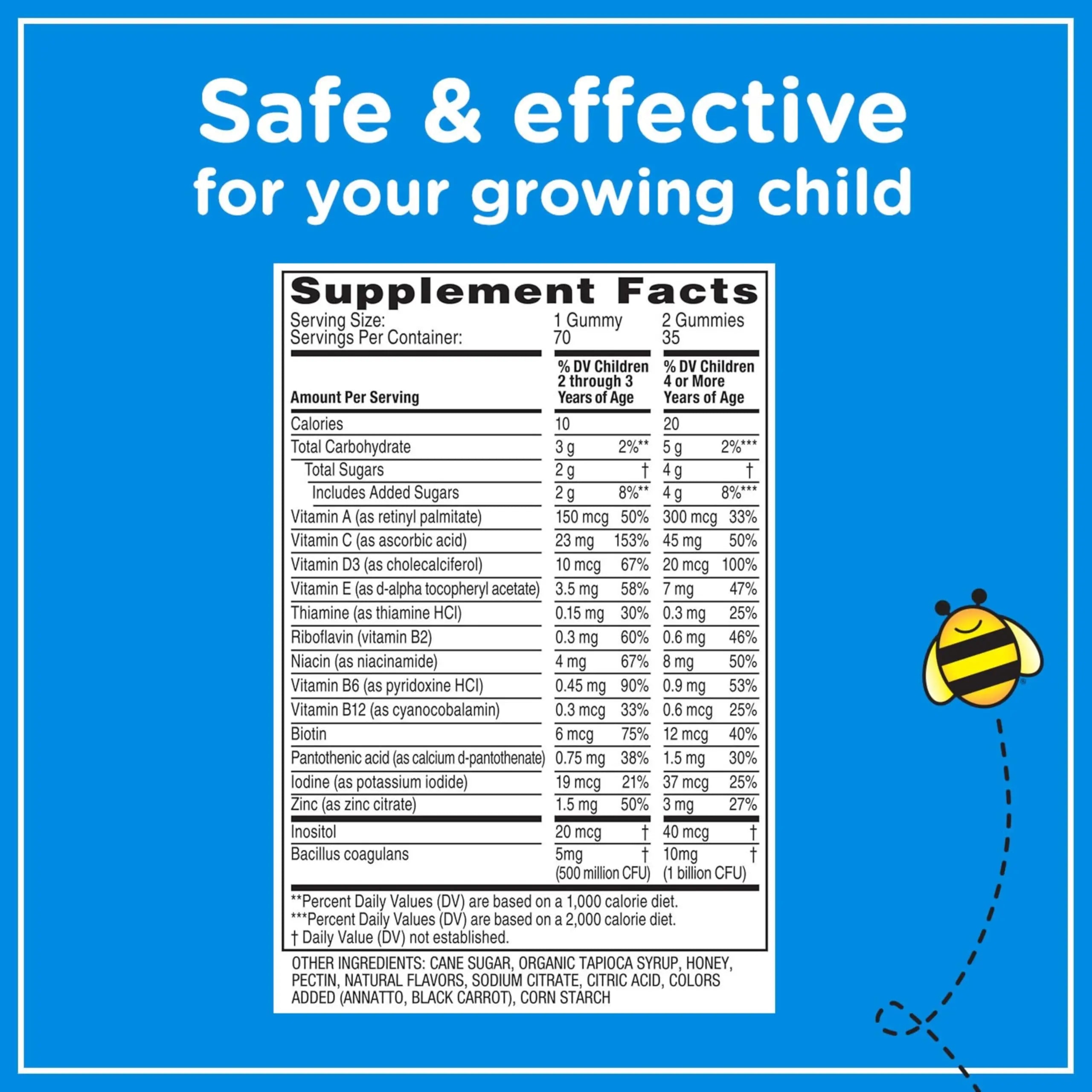 Zarbee's Kid's Complete Multivitamin + Probiotic Gummies with Vitamins A B C D E & zinc for Digestive Health Easy To Chew Kids Daily Multivitamin Gummies Natural Fruit 70 Count Zarbee's buy supplements canada