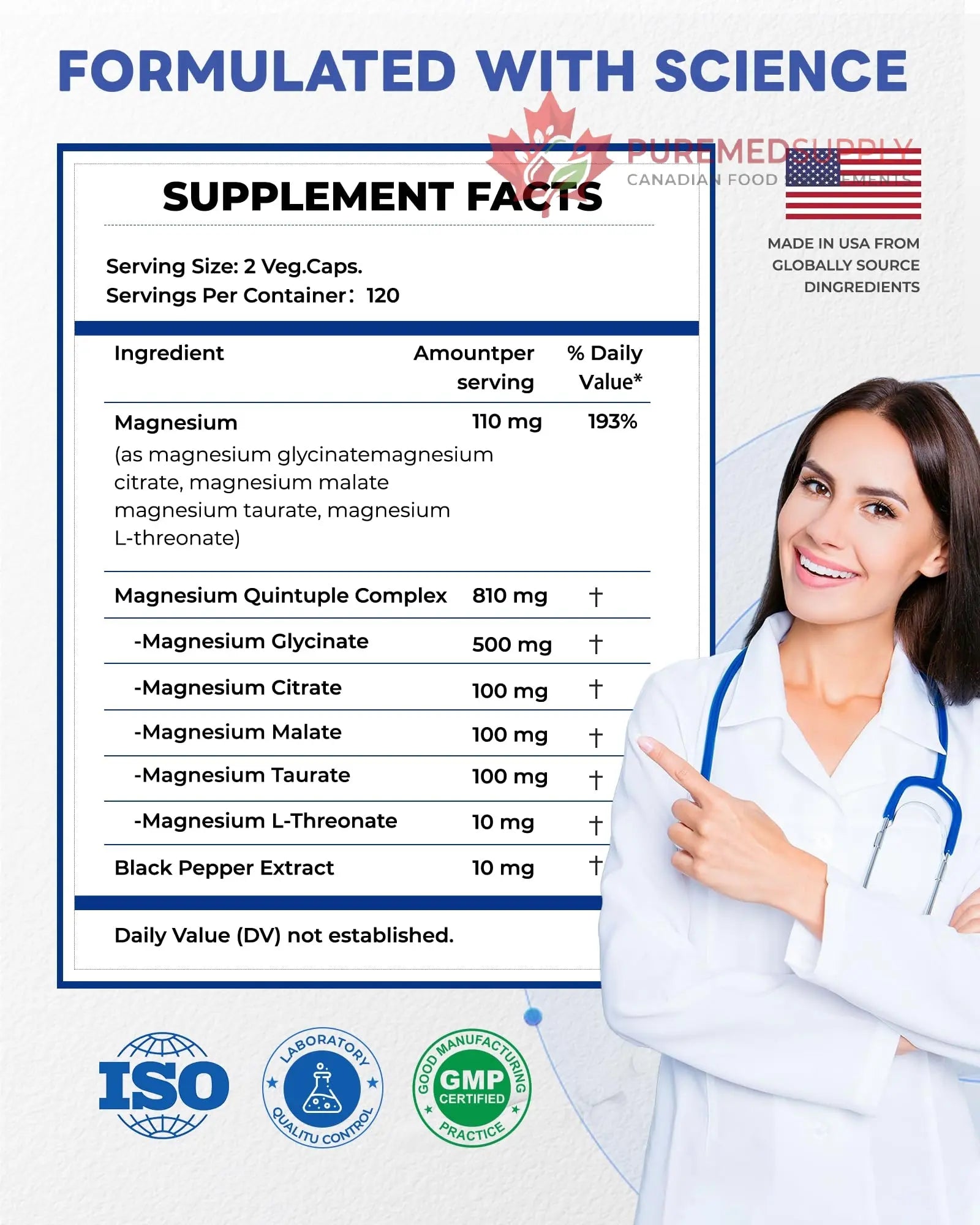 820mg Magnesium Complex 240 Veggie Capsules,for Women & Men with Magnesium Glycinate,Citrate, Malate,Taurate & L-Threonate for Sleep, Mood, Muscle Relaxation & Nerve Function Vegan Friendly, Non-GMO FreeCare buy supplements canada