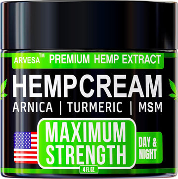 Hemp Cream Maximum Strength with Glucosamine, Arnica, Turmeric, MSM - Natural Hemp Oil Gel Rub - Fast Absorption, Non-Greasy - Advanced Formula - Formulated in USA - 4 FL OZ Arvesa buy supplements canada