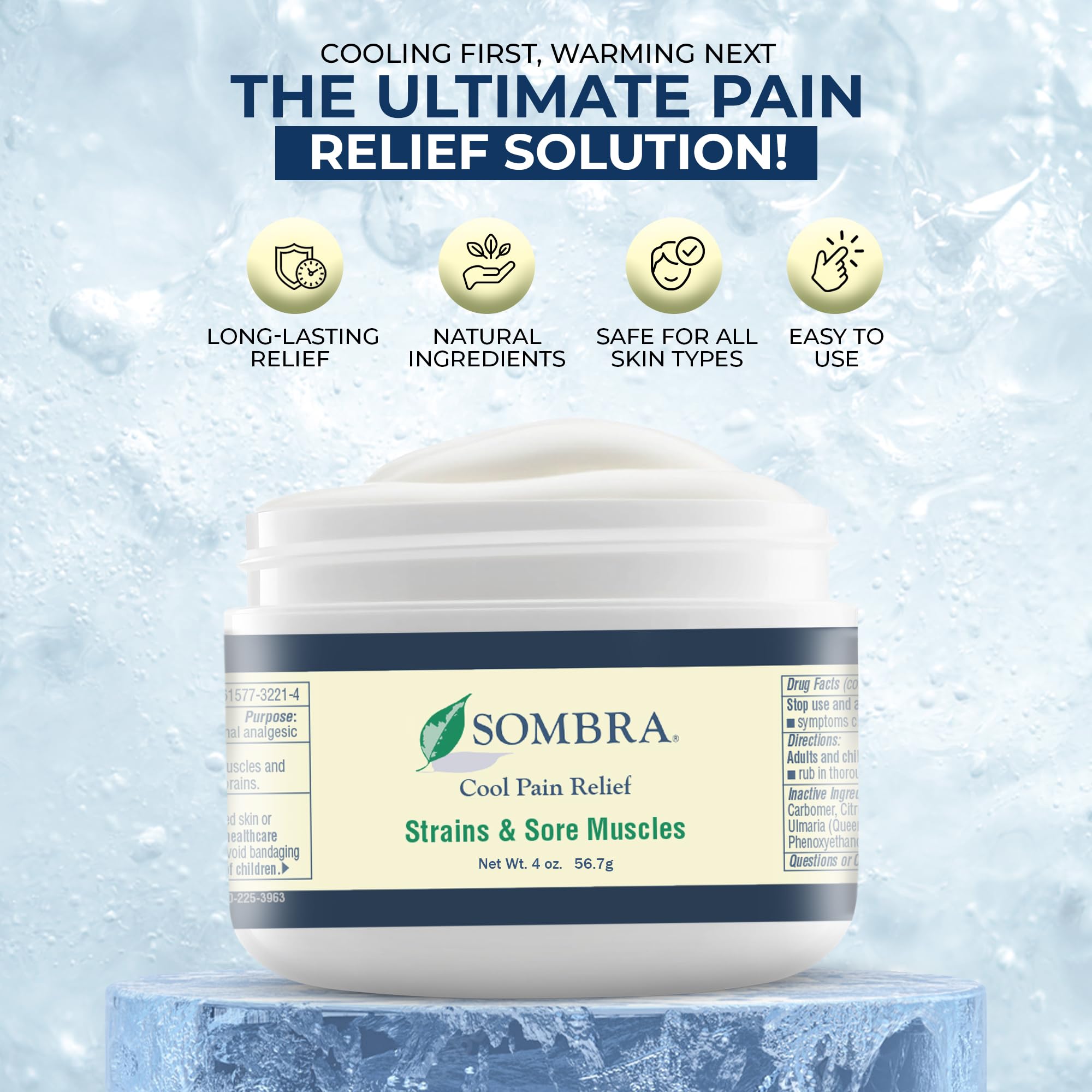 Sombra Original Cool Therapy Gel Cold Pain Relief for Swelling, Growing Pains, Soreness, Post-Workout, Vegan Formula Free of Artificial Fragrances, Dyes, NSAID, Wax, Petroleum, Alcohol - 4oz Jar Sombra buy supplements canada