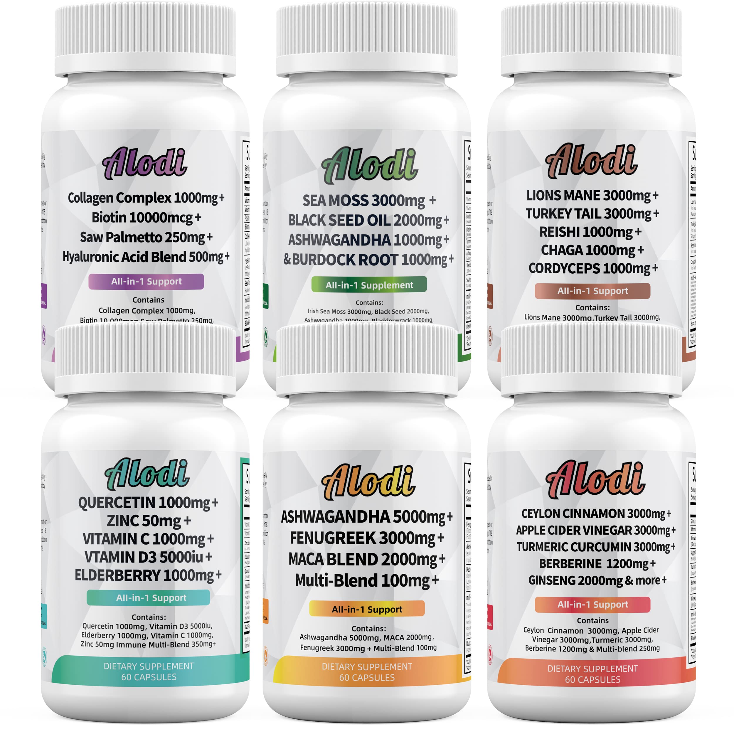 Sea Moss 3000mg Black Seed Oil 2000mg Ashwagandha 1000mg Turmeric 1000mg Alodi buy supplements canada