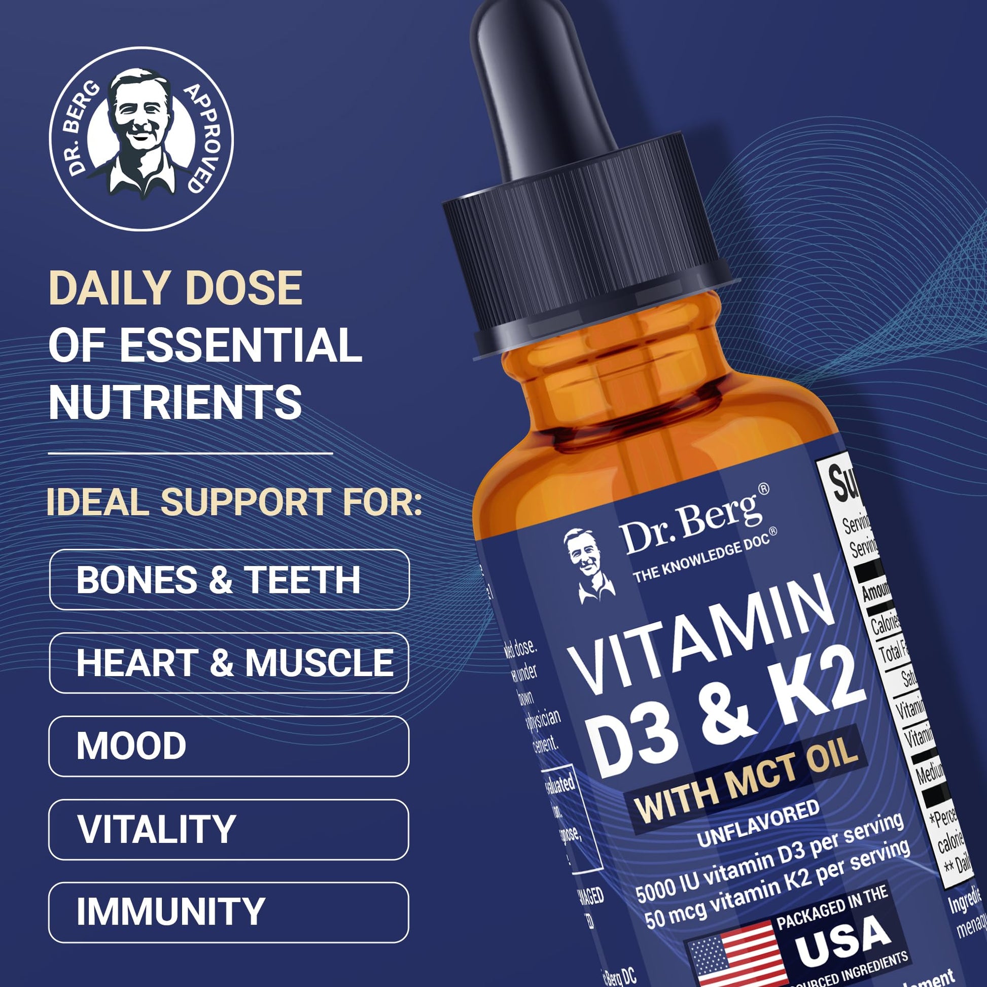 Dr. Berg Maximum Strength Vitamin D3 K2 Liquid Drops with MCT Oil – 5,000 IU Liquid Vitamin D3 with K2 – Supports Strong Bones, Heart, Energy, Immunity, and Overall Vitality* - Unflavored 1 Fl Oz Dr. Berg Nutritionals buy supplements canada