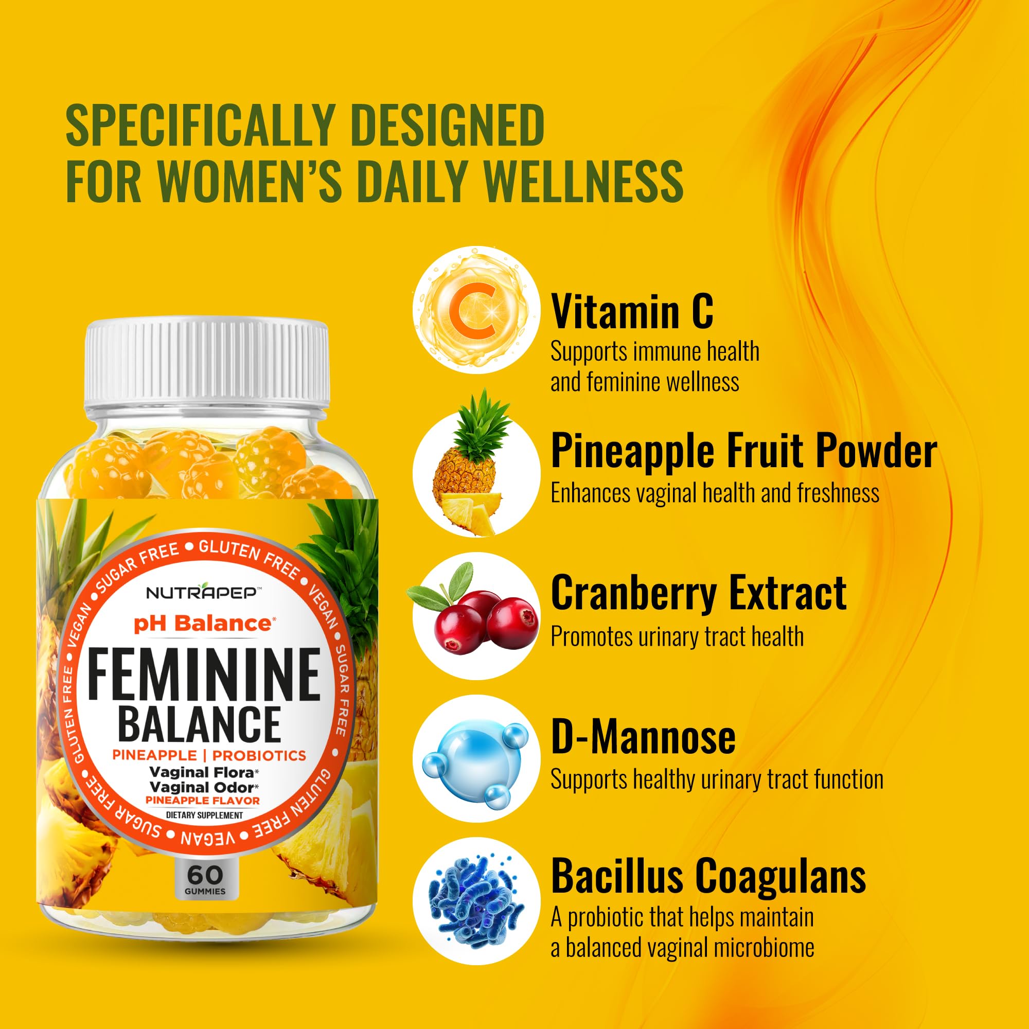 NutraPep Feminine Balance Probiotics Gummies for Women - Vaginal Health & Women's pH Balance Natural Gummy Supplement with Cranberry Pineapple Powder - Sugar Free Gluten Free Vegan (Pack of 2) NutraPep buy supplements canada