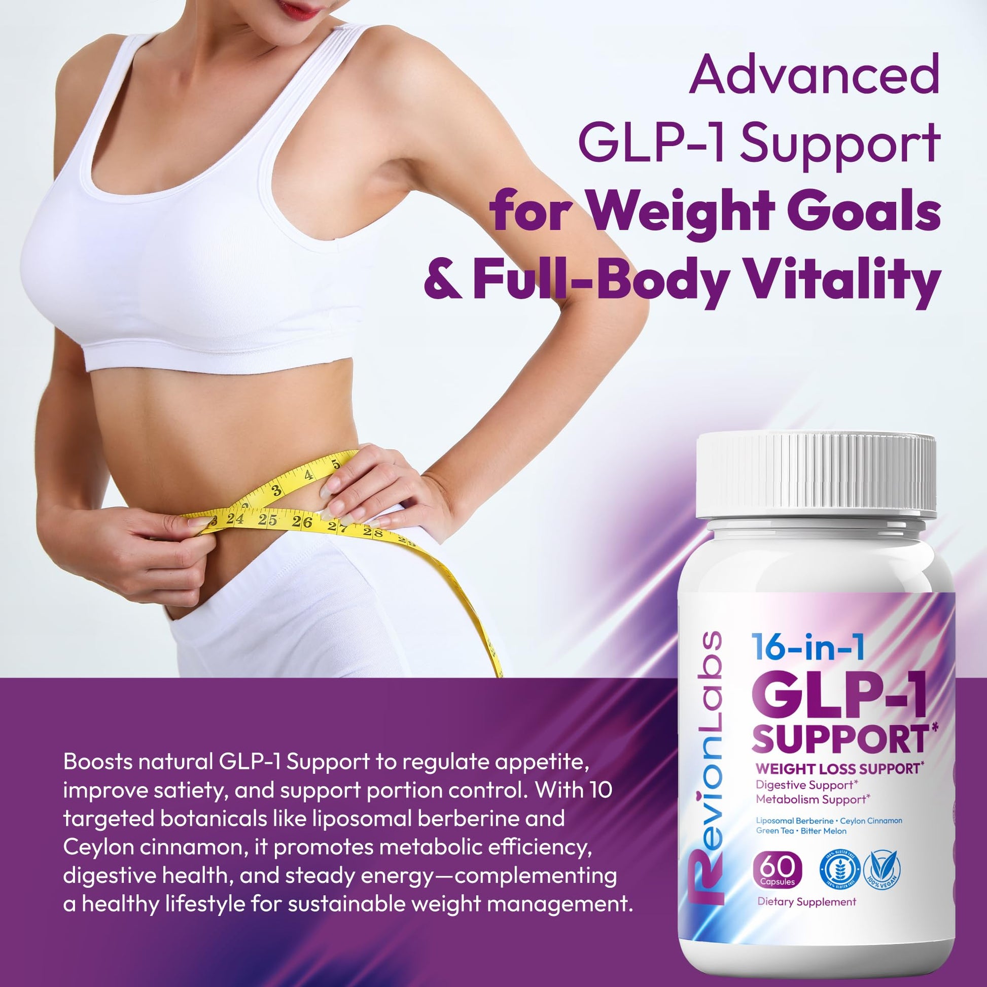 Revion LABS GLP-1 Support Weight Loss Supplement - Natural Appetite Suppressant for Women Men - Berberine Support Activate Hunger Control Curb Cravings Boost Metabolism Fat Burn & Gut Health Revion LABS buy supplements canada