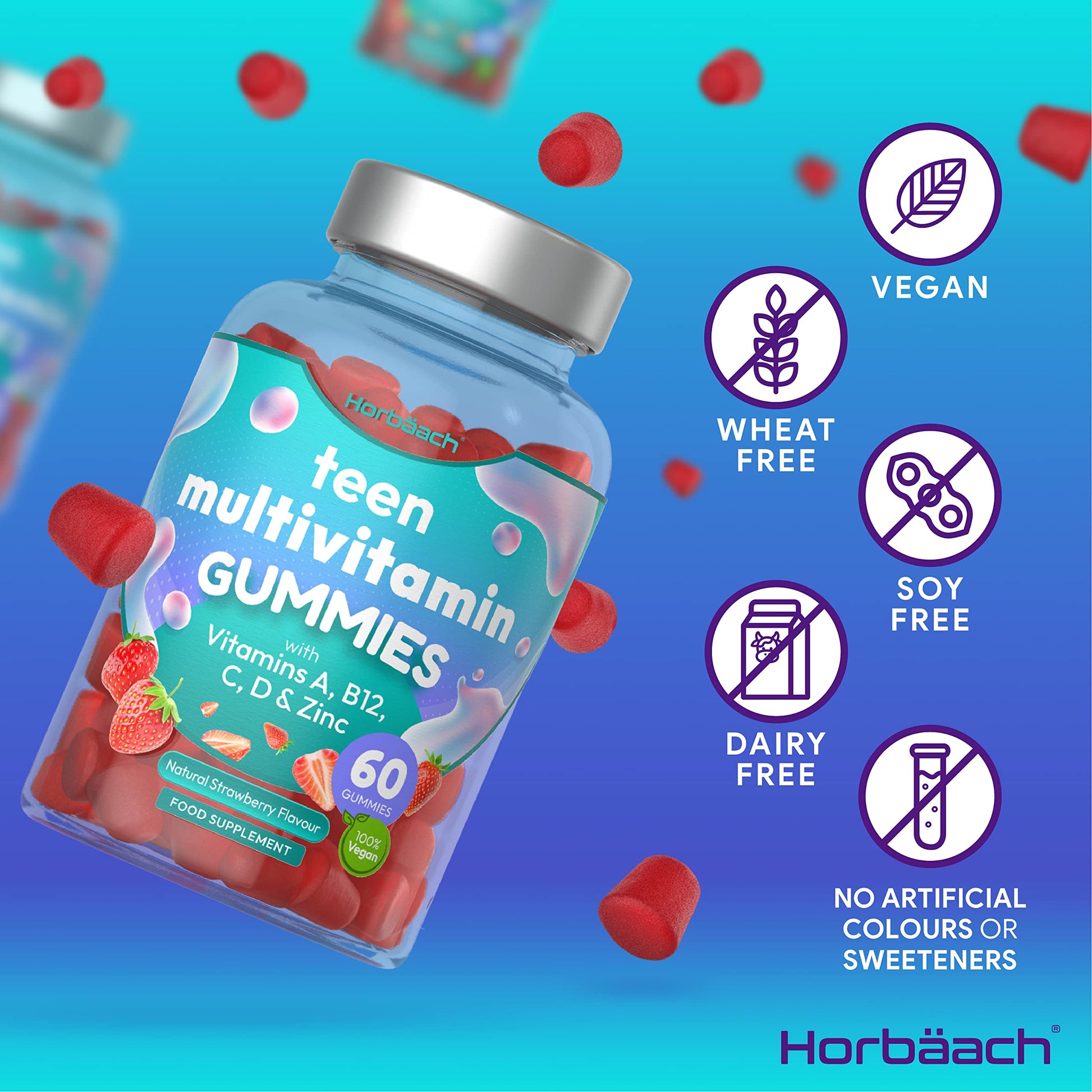 Multivitamins for Teens | 60 Vegan Gummies | 14 Essential Nutrients | with Vitamin A, B12 Horbäach buy supplements canada