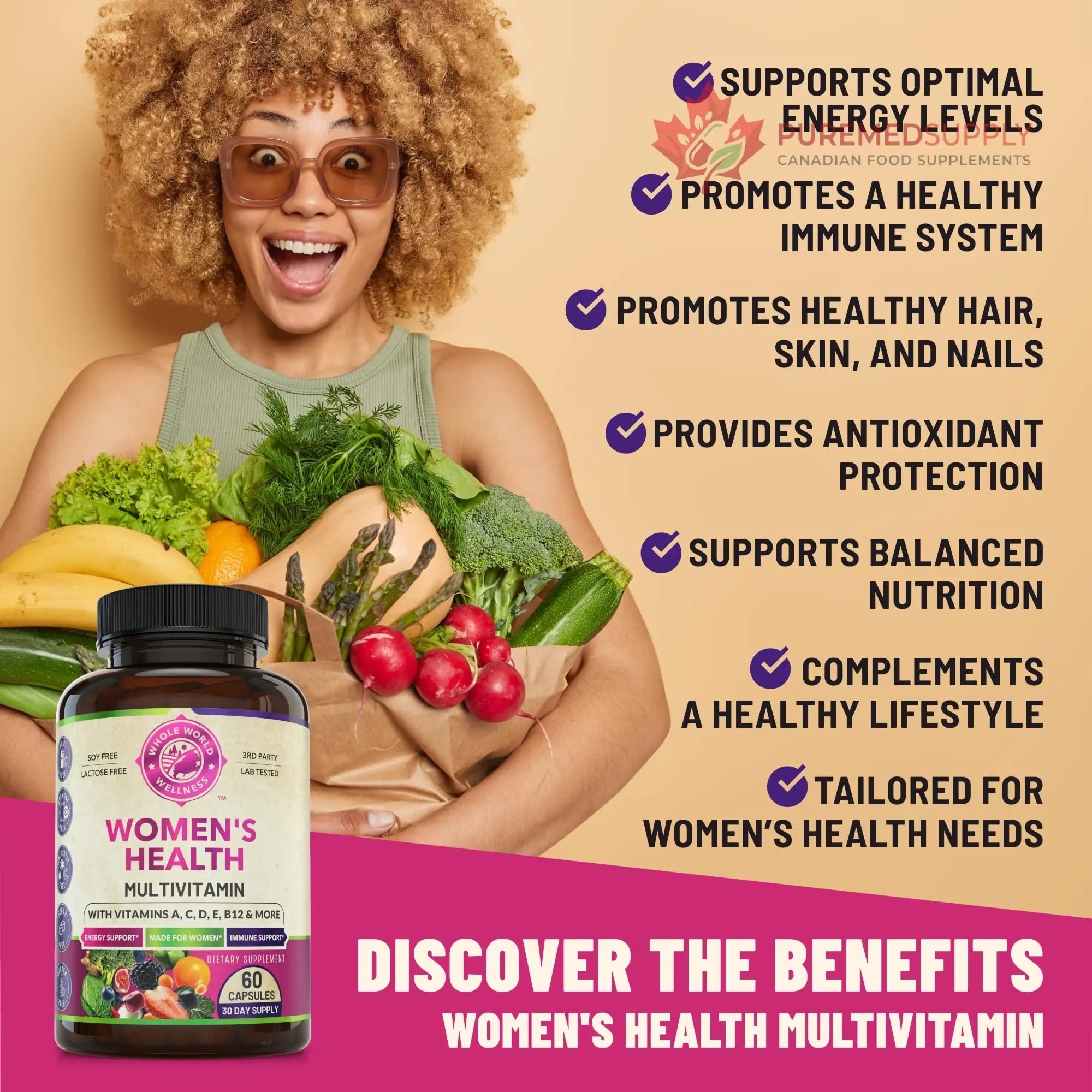 Womens Daily Multivitamins & Mens Daily Multivitamins Bundle (One Bottle Each) - Supports Holistic Wellness, Including Energy & Focus. Multivitamin & Multimineral Blend. Made in The USA. WHOLE WORLD WELLNESS buy supplements canada