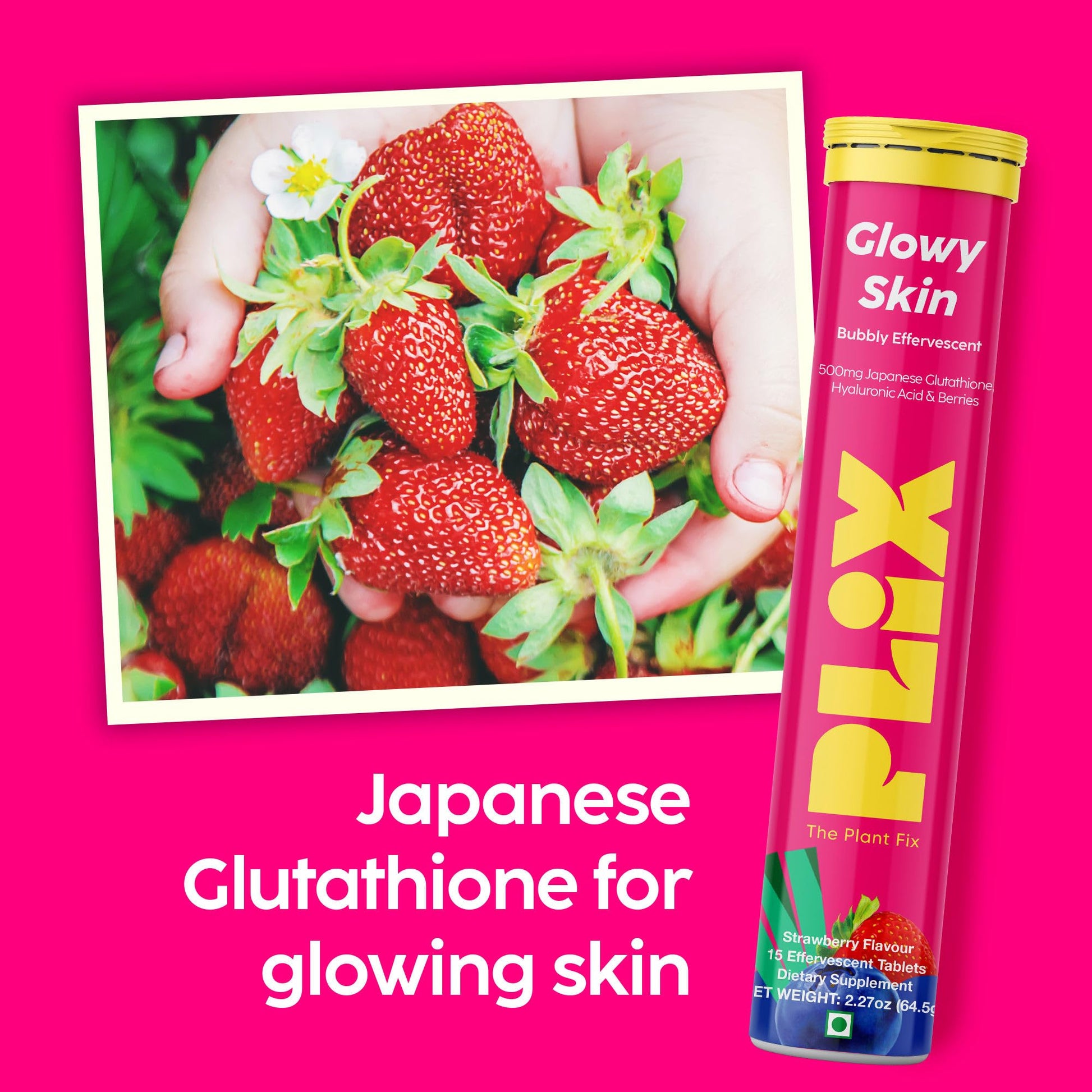 PLIX Glowy Skin 500mg Glutathione Supplement with Hyaluronic Acid, Vitamin C, E & Berries | 30 Effervescent Tablets, Strawberry Flavor PLIX - THE PLANT FIX buy supplements canada