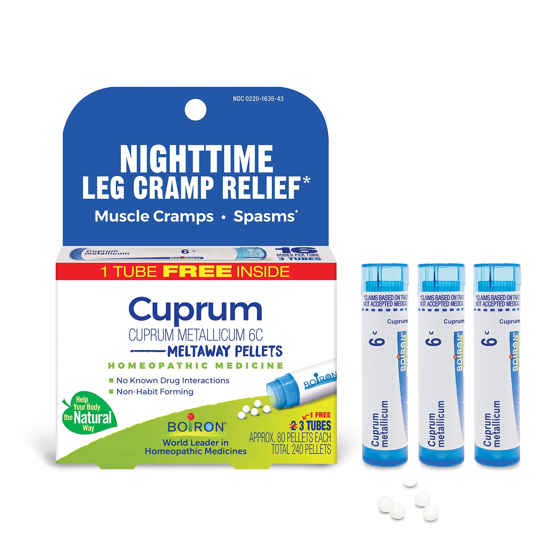 Boiron Cuprum Metallicum 6C Homeopathic Medicine for Nighttime Leg Cramp Relief, Muscle Cramps, and Spasms - 3 Count (240 Pellets) Boiron buy supplements canada