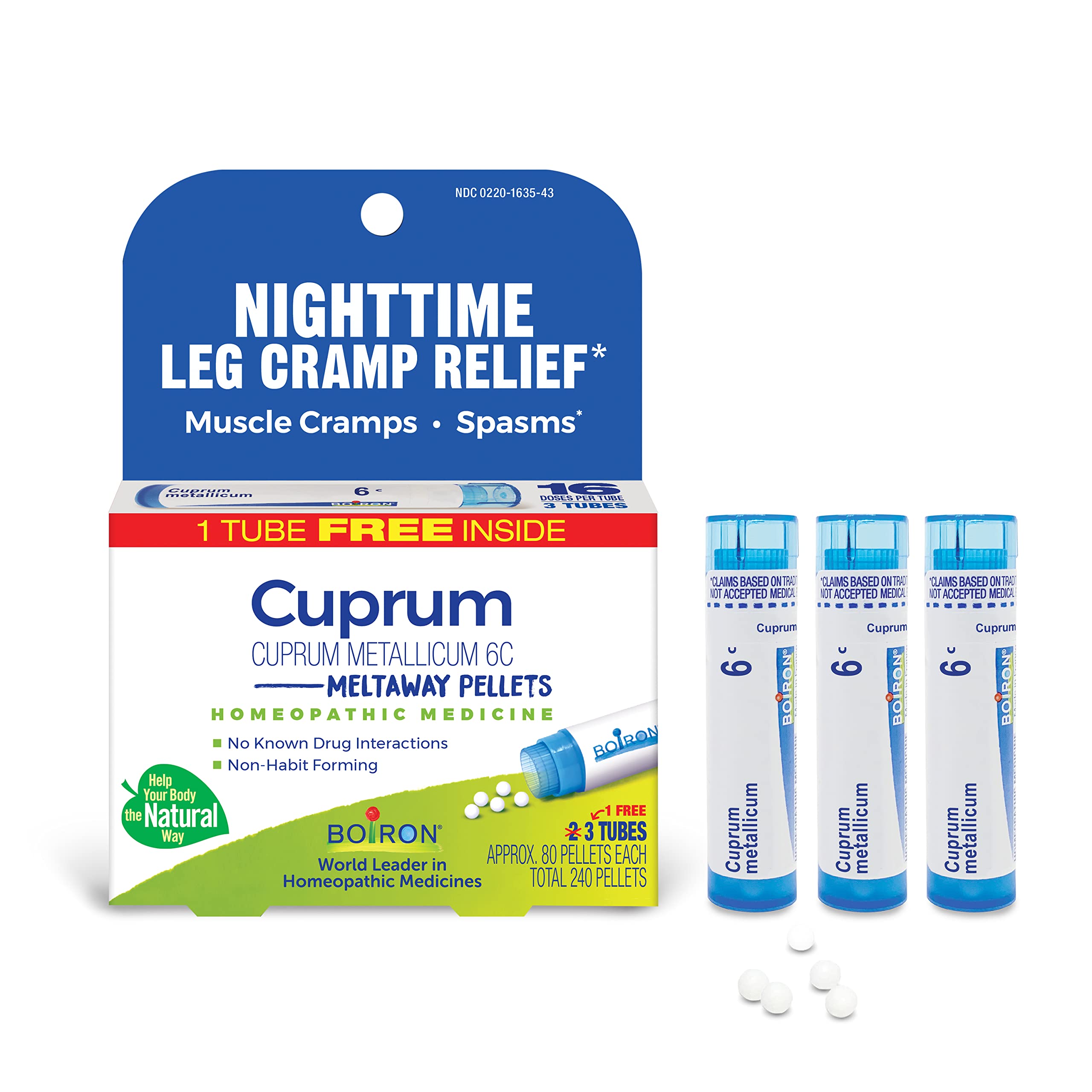 Boiron Cuprum Metallicum 6C Homeopathic Medicine for Nighttime Leg Cramp Relief, Muscle Cramps, and Spasms - 3 Count (240 Pellets) Boiron buy supplements canada
