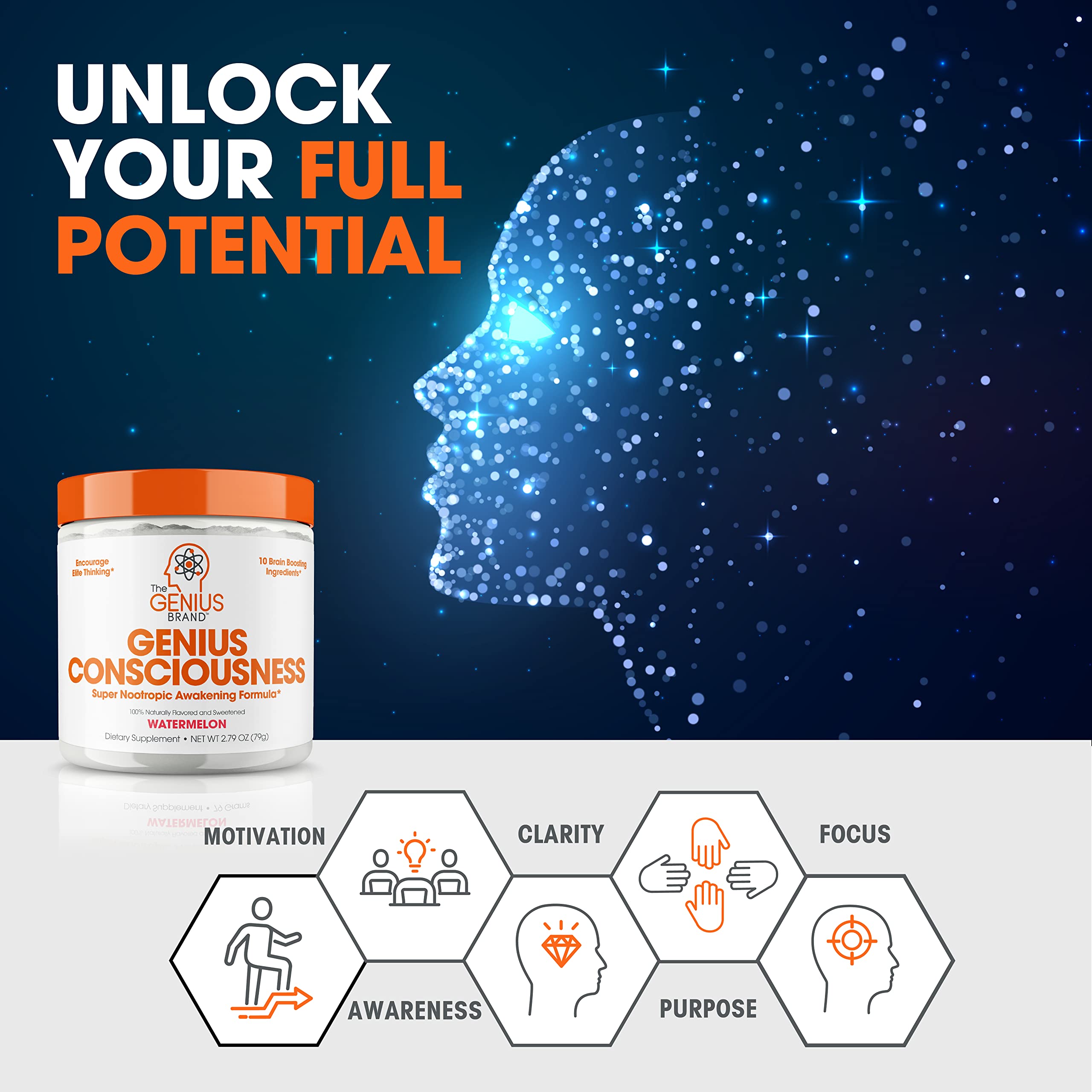 Genius Consciousness, Super Nootropic Brain Supplement Powder, Watermelon The Genius Brand buy supplements canada