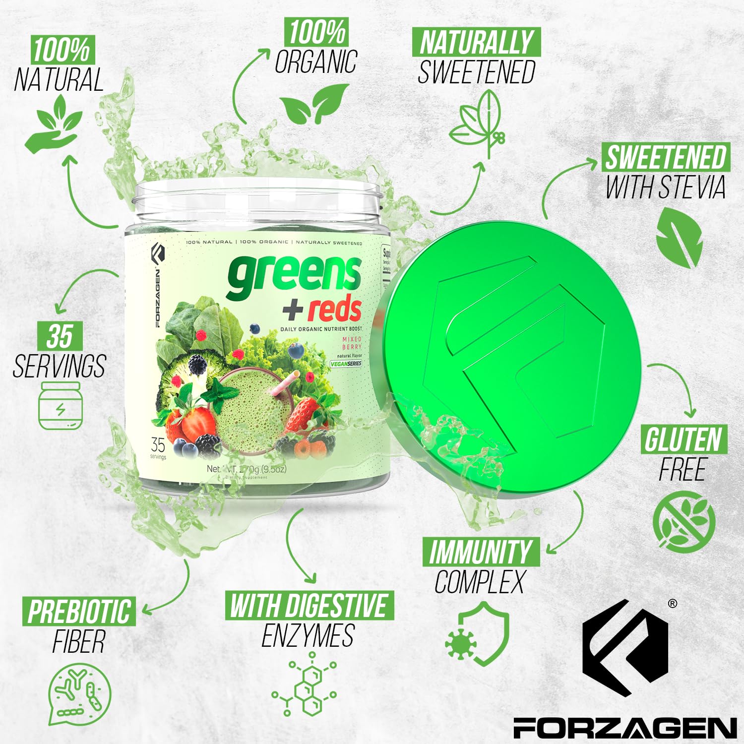 Forzagen Vegan Greens & Reds Superfood Powder - Organic Super Greens Powder | Premium Veggie Powder Supplement | 35 Servings Reds and Greens Superfood Powder Forzagen buy supplements canada