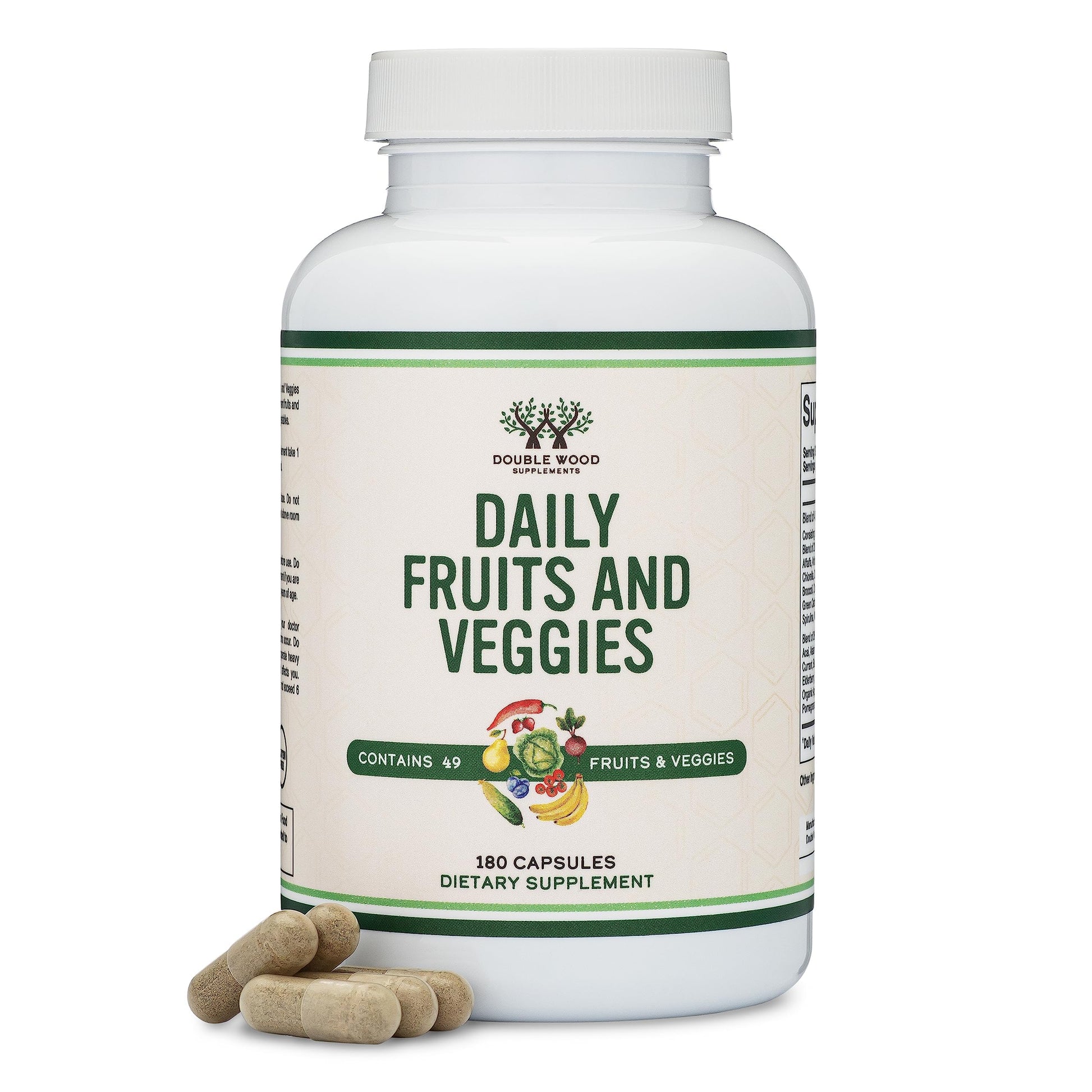 Fruits and Veggies Supplement (Daily Blend of 49 Different Fruits and Vegetables, 23 Veggies and 29 Fruits) 1,500mg Servings, 180 Capsules (No Fillers, Vegan Safe, Non-GMO) by Double Wood Double Wood Supplements buy supplements canada