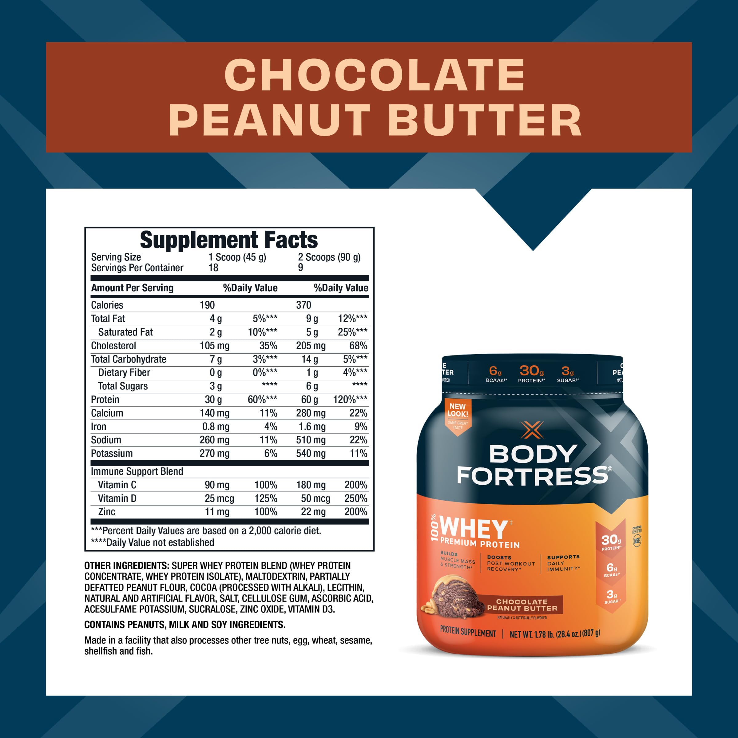 Body Fortress 100% Whey, Premium Protein Powder, Chocolate Peanut Butter, 1.78lbs Body Fortress buy supplements canada