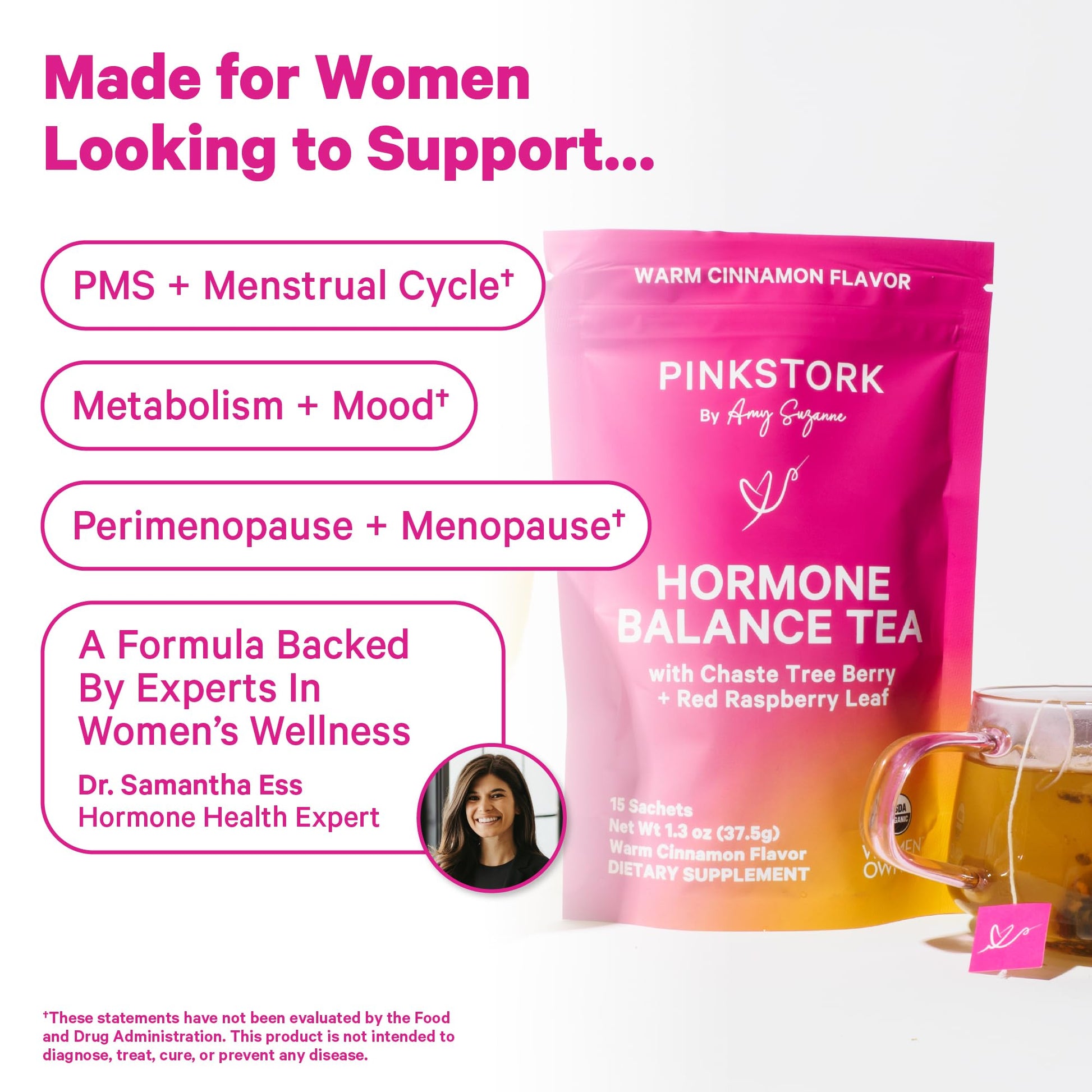 Pink Stork Hormone Balance Tea for Women – Red Raspberry Leaf & Chasteberry (Vitex) – Organic Herbal Tea for PMS, Menstrual Cycle & Perimenopause Support – Caffeine-Free Cinnamon Blend – 30 Cups Pink Stork buy supplements canada