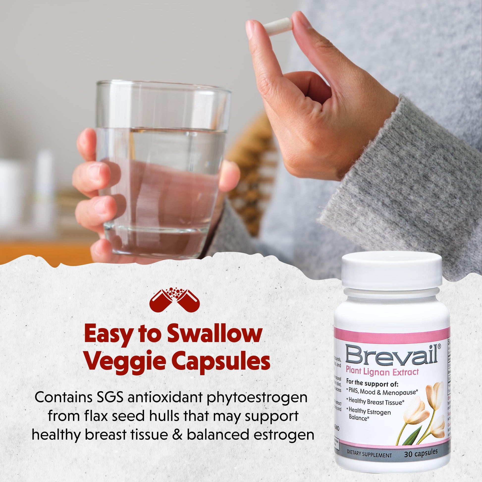 Brevail Plant Lignan Extract Capsules, Proactive Breast Health Supplement with 50 mg SDG Lignans from Flax Seed Hulls for Healthy Estrogen Balance and PMS Mood Support Pills, 30 Count Barlean's buy supplements canada
