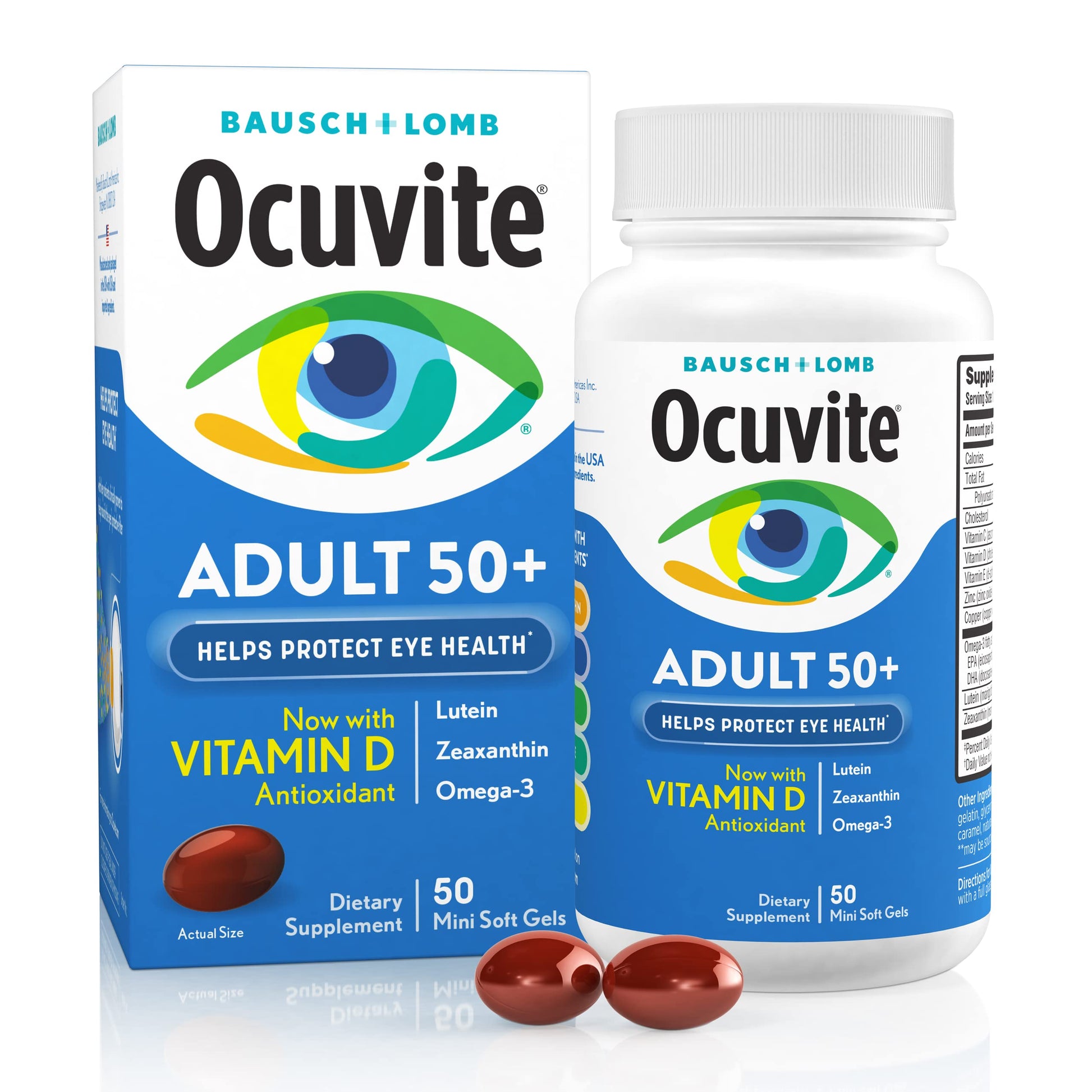 Ocuvite 50+ Eye Vitamin & Mineral Supplement, Multivitamin for Vision & Ocular Health with Omega-3, Zinc, Vitamins C & E, Lutein & Zeaxanthin, Zinc Supplements for Women and Men, 50 Softgels Ocuvite buy supplements canada