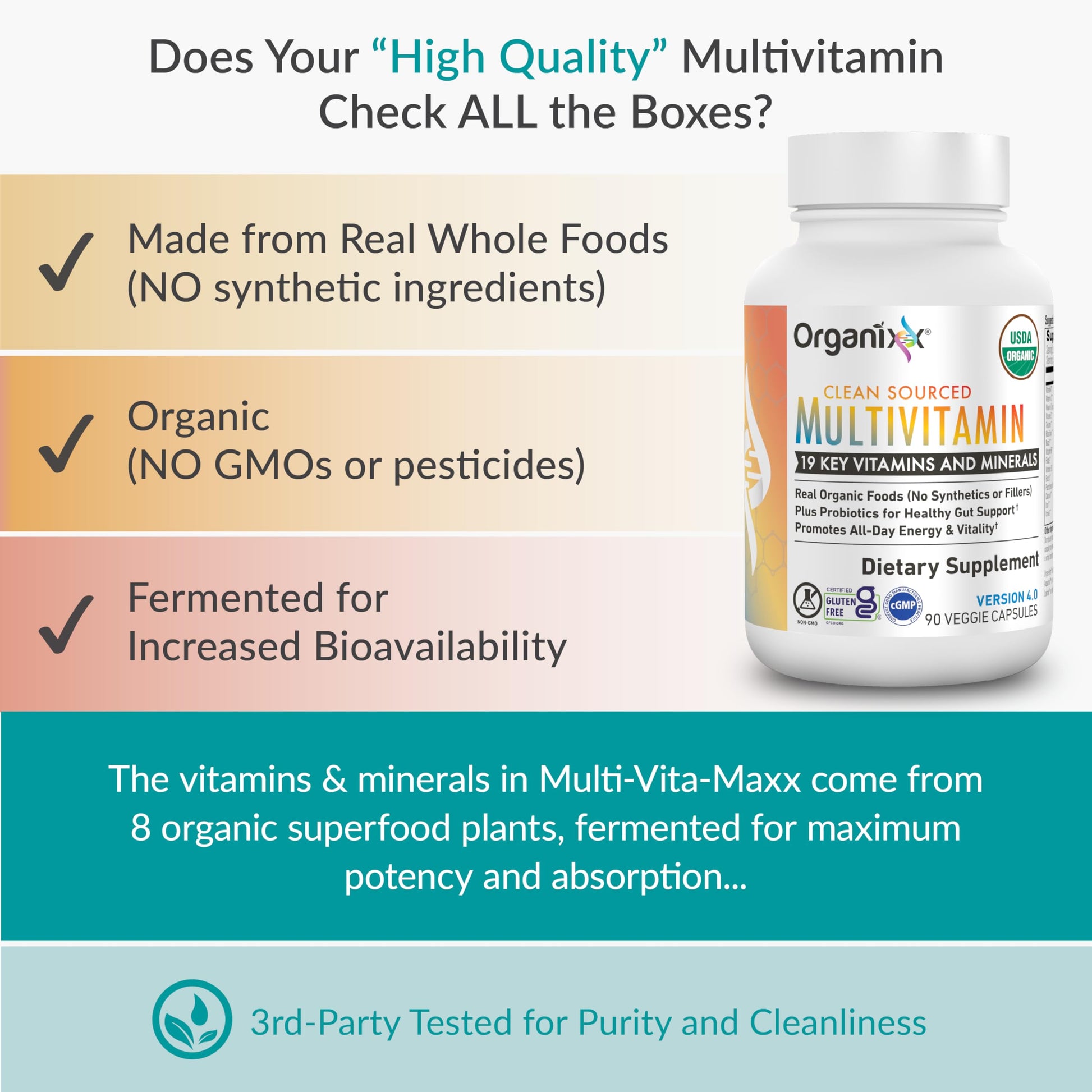 Organixx Clean Sourced Multivitamin for Women & Men, w/Vitamin C, D3, Vitamin B Complex, Probiotics, Organic Fruits & Vegetables, Supports Digestive Gut Health, Immune Support, 90 Vegan Gel Capsules Organixx buy supplements canada