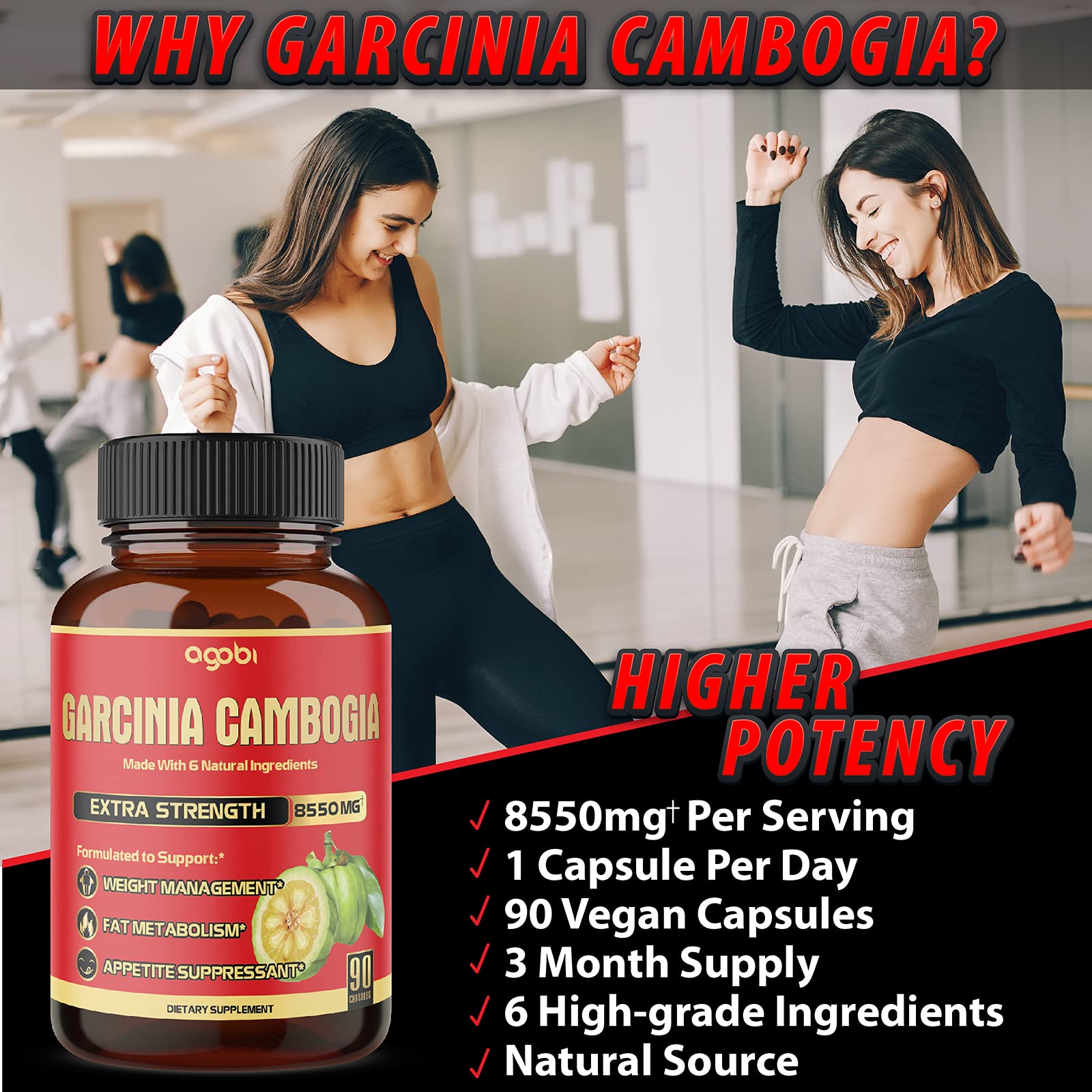 agobi Pure Garcinia Cambogia Capsules 8550mg - 6in1 with Green Tea, Arjuna, Garlic Bulb agobi buy supplements canada