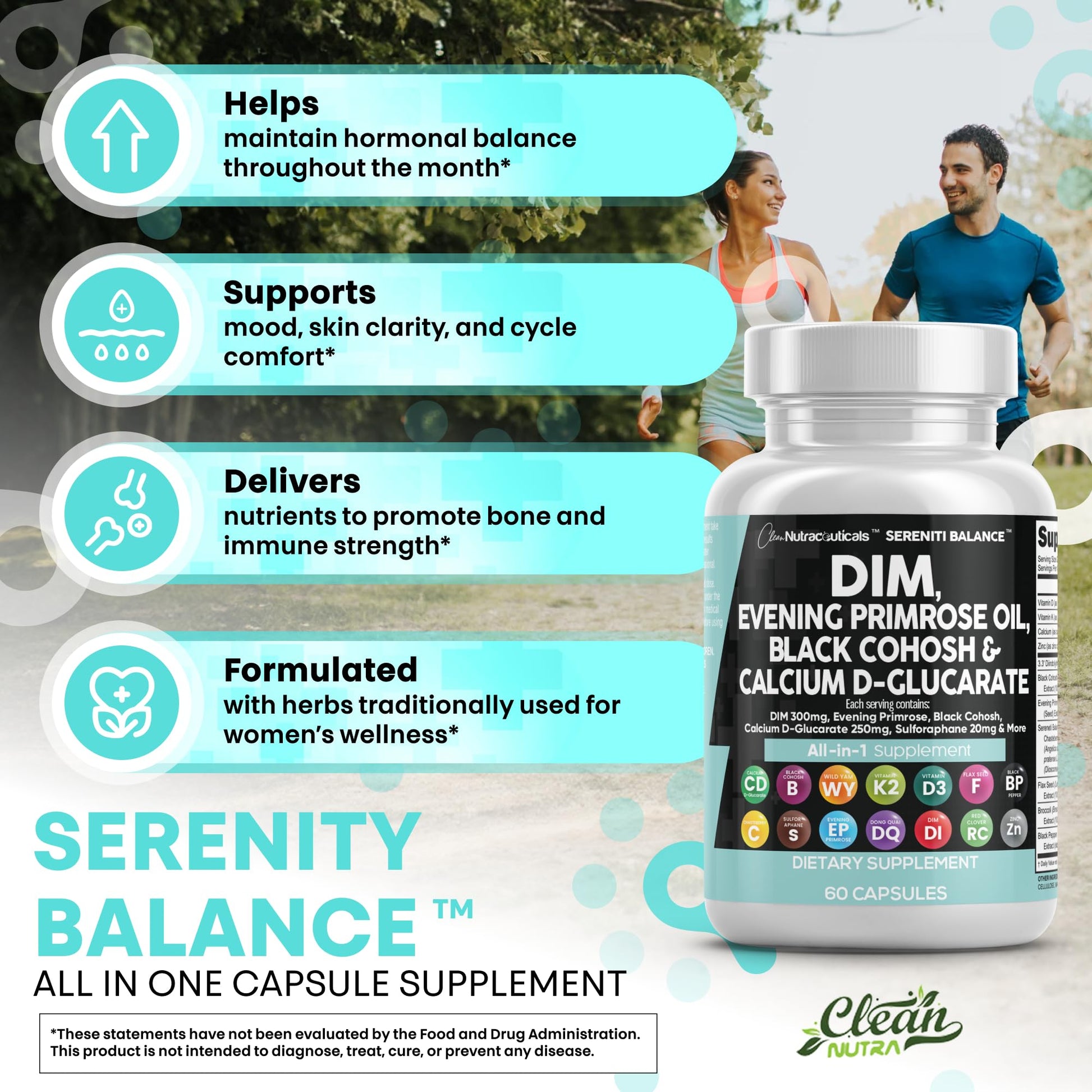 Clean Nutraceuticals DIM Evening Primrose Black Cohosh Calcium D-Glucarate Sulforaphane Flax Seed Extract - Hormonal Support Vitamins for Women with Dong Quai - 60 Caps Clean Nutraceuticals buy supplements canada