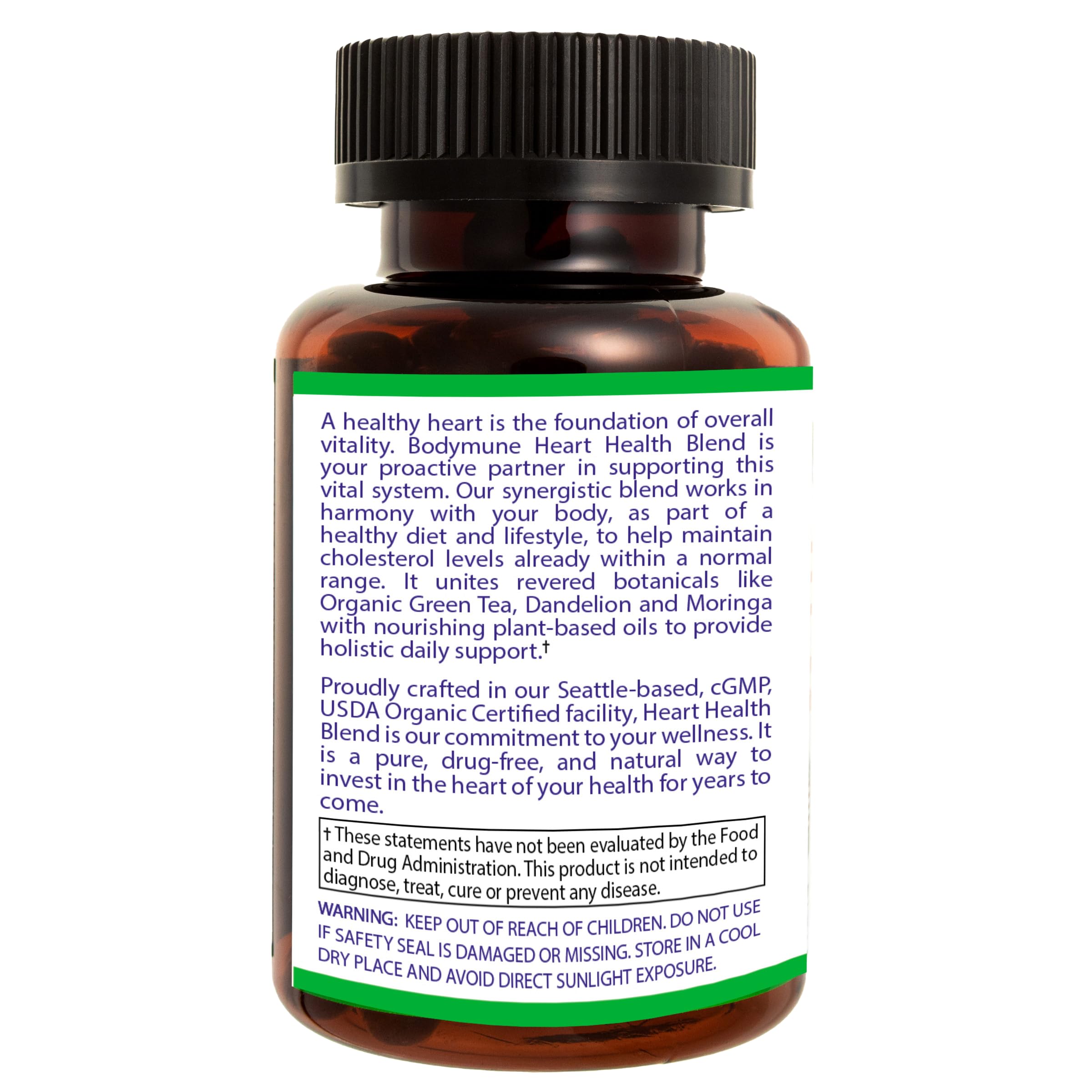 Bodymune Heart Health Blend Cholesterol Support – Organic Cardiovascular & Circulation Supplement – with Green Tea, Pomegranate & Black Seed Oil – 66 Capsules – USDA Organic, Vegan Bodymune buy supplements canada