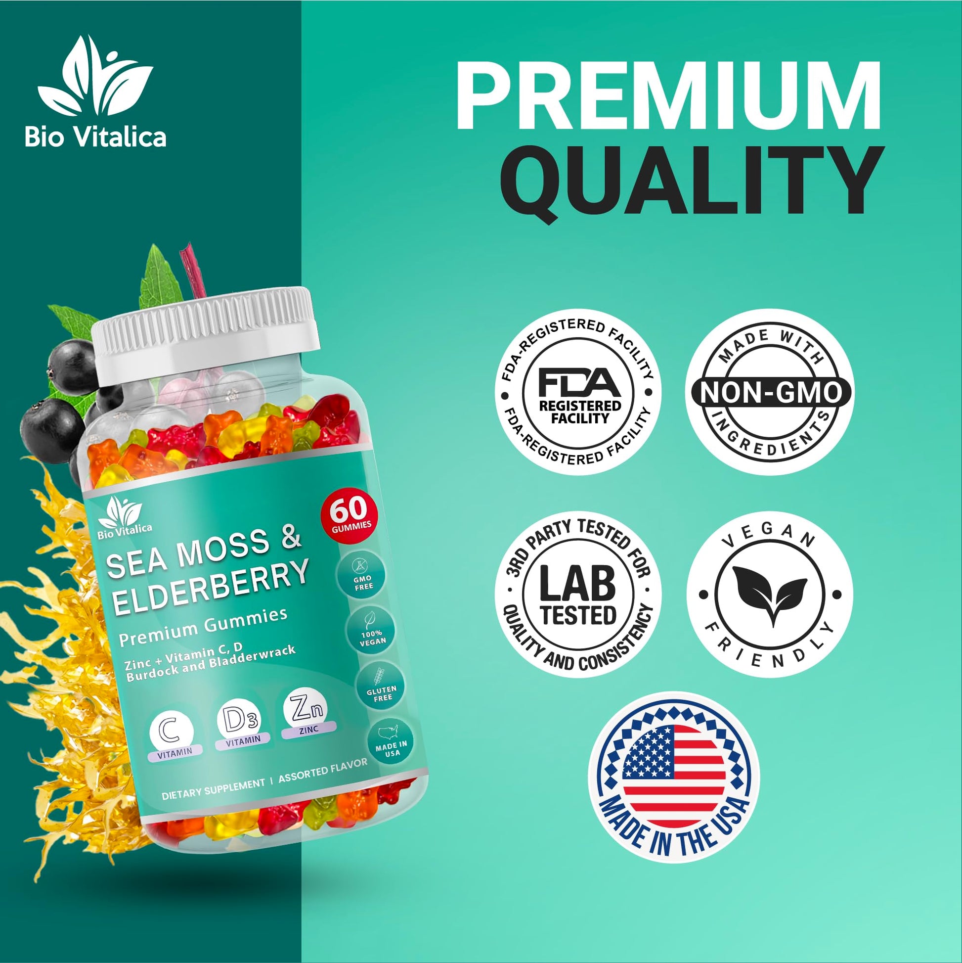 BIO VITALICA Irish Sea Moss Gummies with Elderberry – USA Made Vegan Gummies with Vitamin C, D & Zinc – Immune Support Supplement with Bladderwrack & Burdock Root for Adults & Kids – 3 Packs BIO VITALICA buy supplements canada