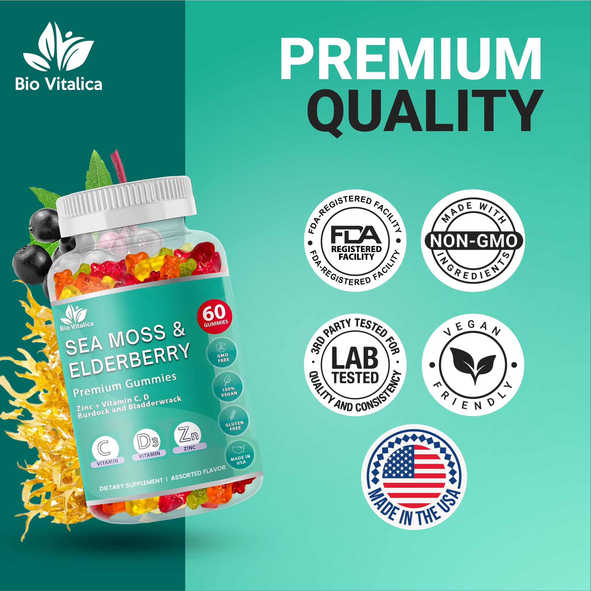 BIO VITALICA Irish Sea Moss Gummies with Elderberry – USA Made Vegan Gummies with Vitamin C, D & Zinc – Immune Support Supplement with Bladderwrack & Burdock Root for Adults & Kids – 3 Packs BIO VITALICA buy supplements canada