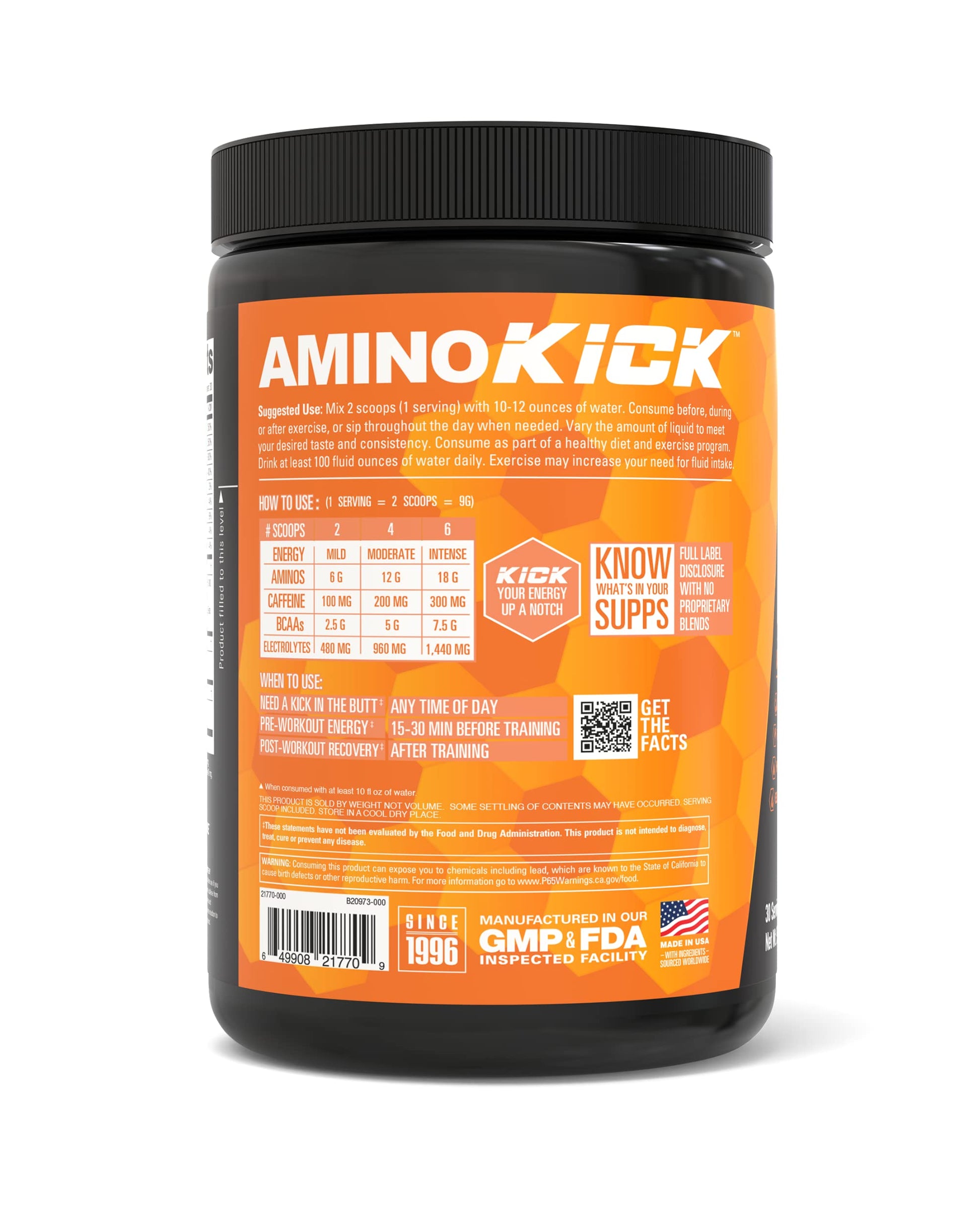 NutraBio Amino Kick - BCAA's, Electrolytes for Hydration, Natural Caffeine- 30 Servings NutraBio buy supplements canada