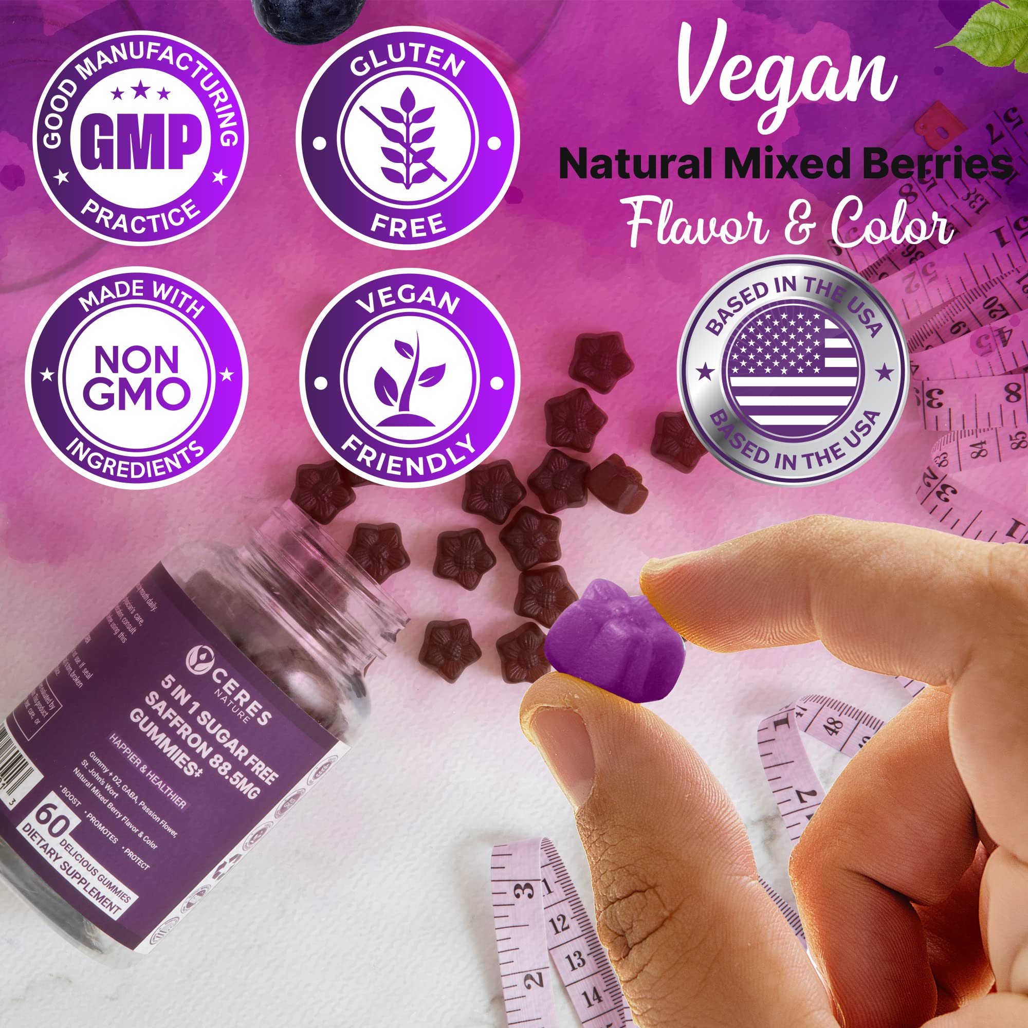Premium Saffron Extract 88.5mg** Gummy - Appetite Control, Eye Support, Boost Energy Ceres Nature buy supplements canada