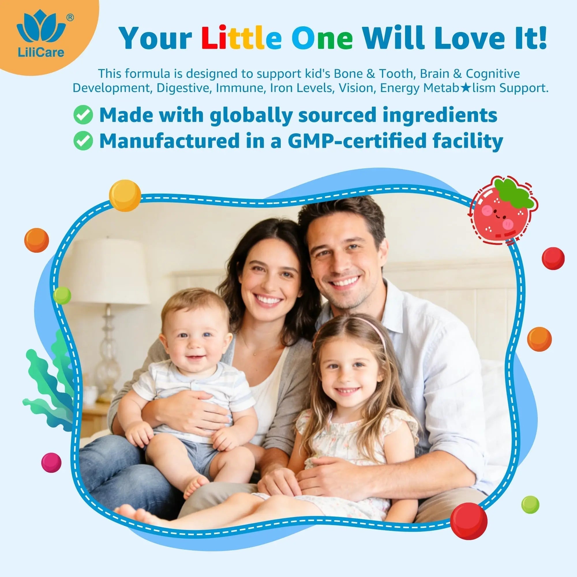 Toddler Multivitamin Gummies with Iron, Omega-3, ARA, Calcium, Prebiotic | Methylated Vitamins for Kids Ages 2+ | Overall Support | LILICARE buy supplements canada