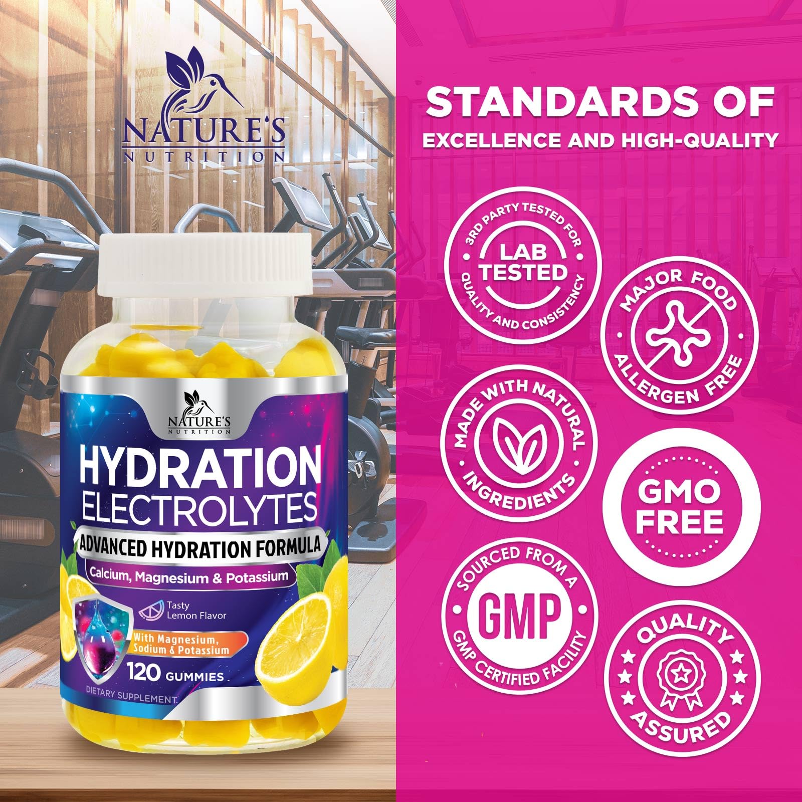 Hydration Electrolyte Gummies - Daily Liquid Replenisher Gummy - Electrolyte Multiplier with Minerals, Potassium & Real Salt - Vegan, Non-GMO - Tasty Lemon Flavor Hydration Electrolytes Nature's Nutrition buy supplements canada