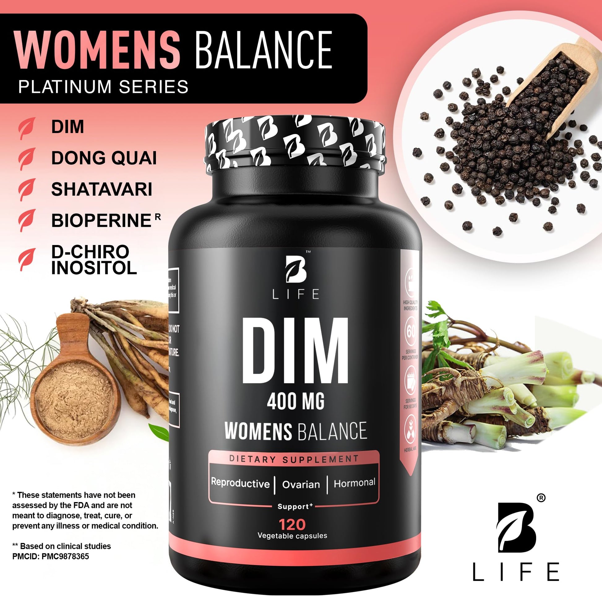 B Life Company DIM Supplement 400 mg with Myo & D-Chiro Inositol, Dong Quai – Hormone Balance for Women – Fertility Supplements – Inositol Supplement - 120 Caps B Life Company buy supplements canada