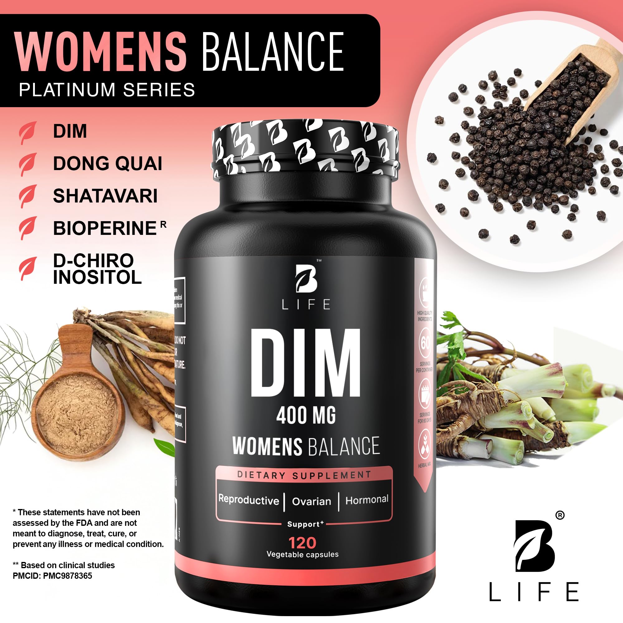 B Life Company DIM Supplement 400 mg with Myo & D-Chiro Inositol, Dong Quai – Hormone Balance for Women – Fertility Supplements – Inositol Supplement - 120 Caps B Life Company buy supplements canada