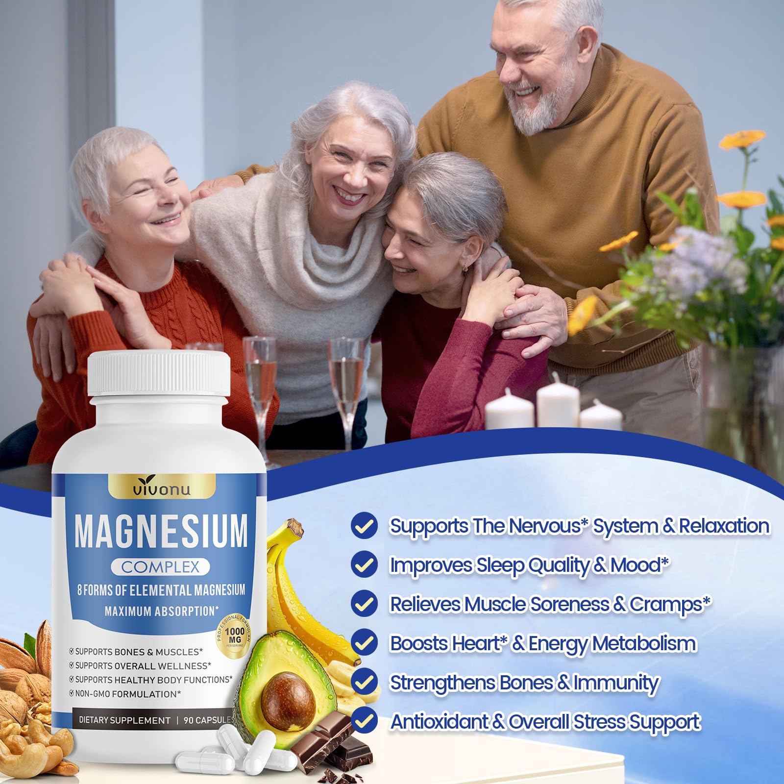 1000mg Magnesium Complex for Women & Men*, 8 Elemental with Magnesium Glycinate, Citrate, Malate, Taurate, Oxide, Carbonate, Aspartate, Orotate for Bones, Muscle VivoNu buy supplements canada