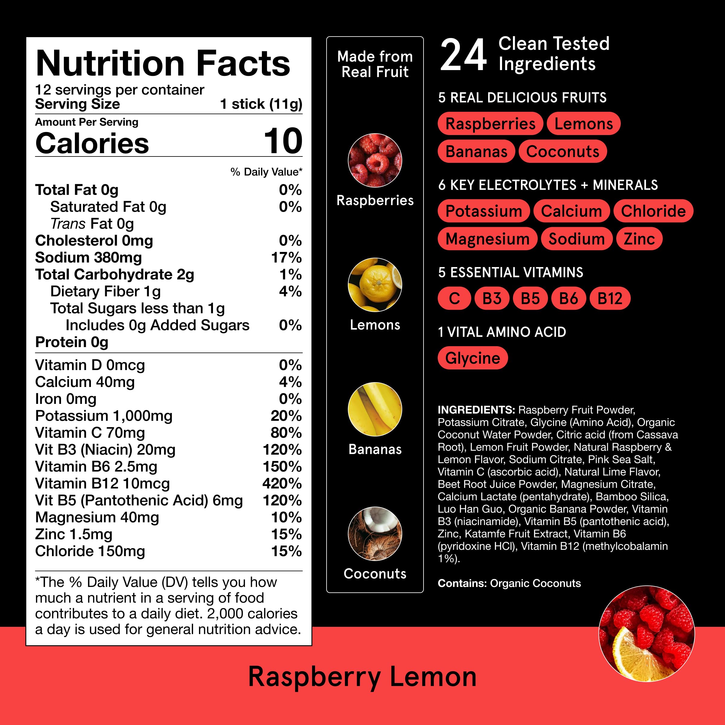 DryWater Electrolyte Powder Packets, Raspberry Lemon - Stevia-Free Hydration Packets Drink Mix with Zero Added Sugar for Rehydration & Energy - 6 Key Electrolytes DryWater buy supplements canada