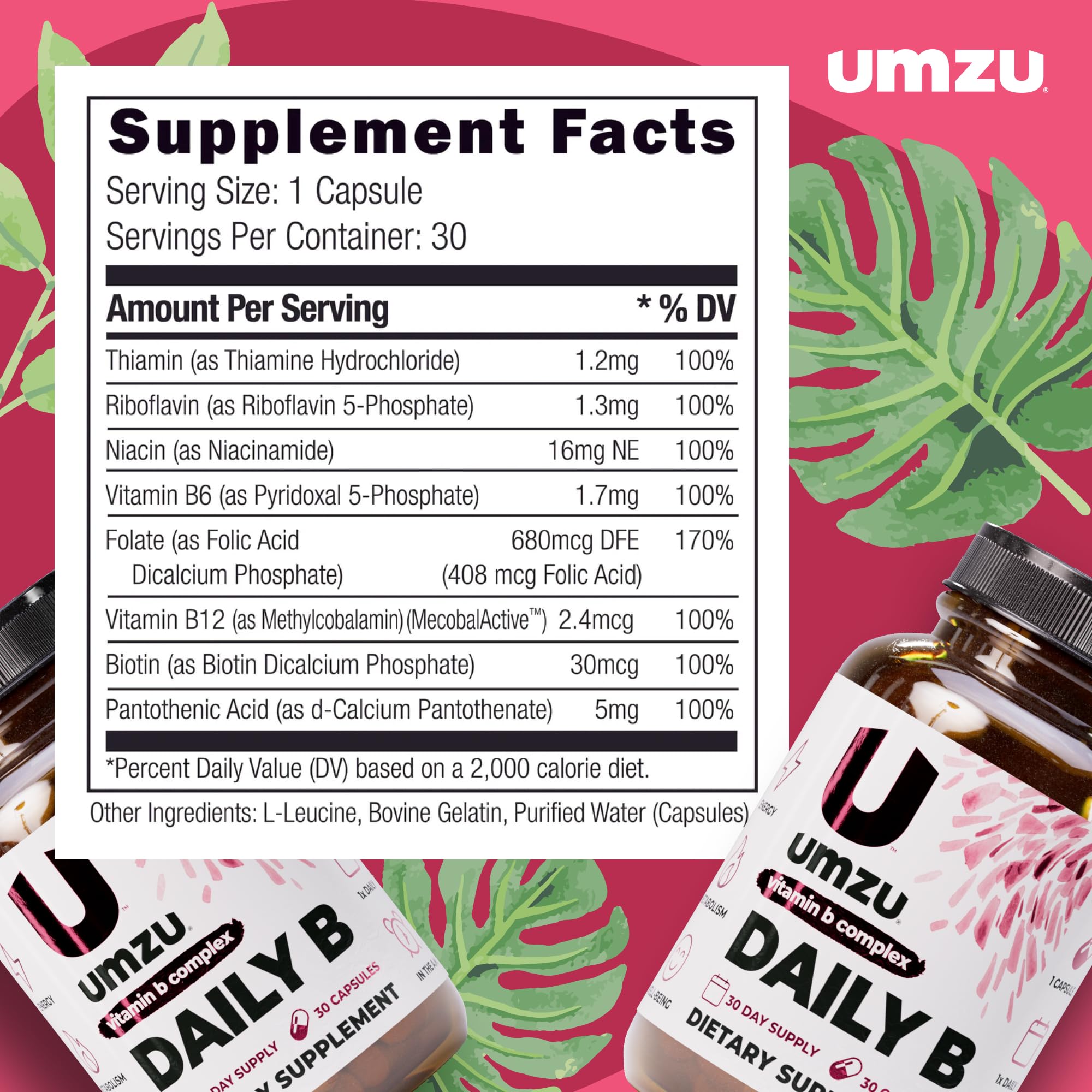 UMZU Daily B, 30 Day Supply – Complete Vitamin B Complex Supplement Blend with B1, B2, B3, B5, B6, B7, B9 & B12 Plus Folic Acid & Biotin – Supports Energy, Focus, Mood, UMZU buy supplements canada