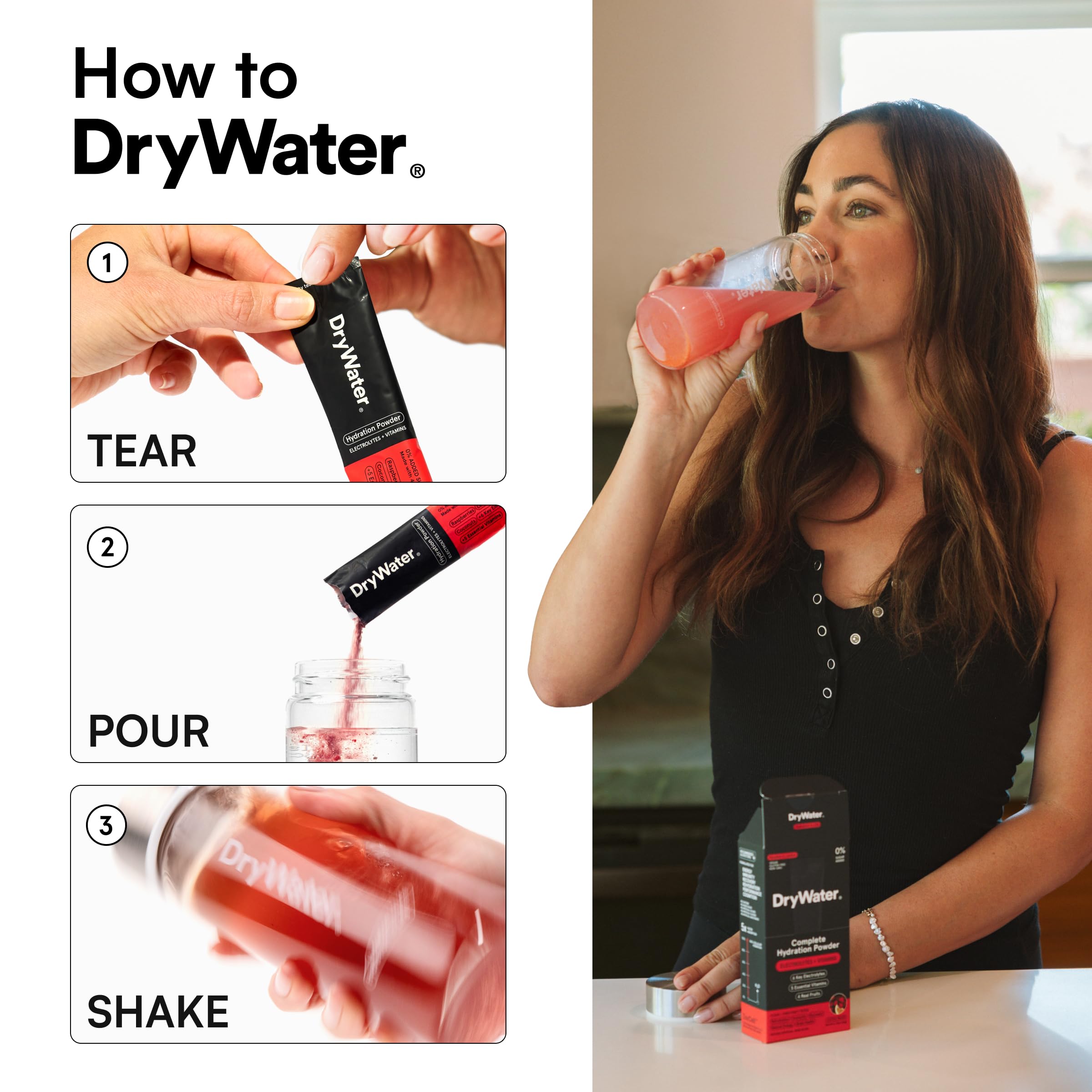 DryWater Electrolyte Powder Packets, Raspberry Lemon - Stevia-Free Hydration Packets Drink Mix with Zero Added Sugar for Rehydration & Energy - 6 Key Electrolytes DryWater buy supplements canada