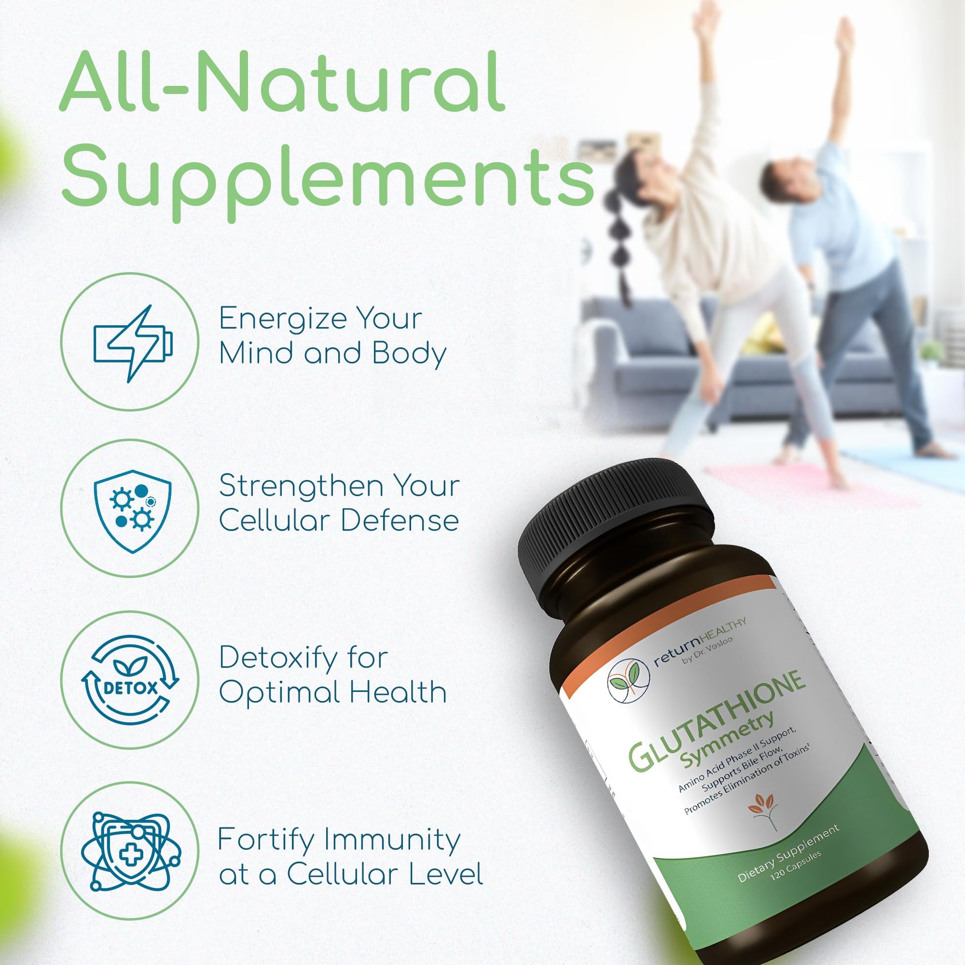 Return Healthy Glutathione Symmetry | S-Acetyl Glutathione Supplement | Antioxidants & Detoxification Supplement | Natural Cellular Support | All-Natural, Vegan, Non-GMO, 120 caps Return Healthy buy supplements canada