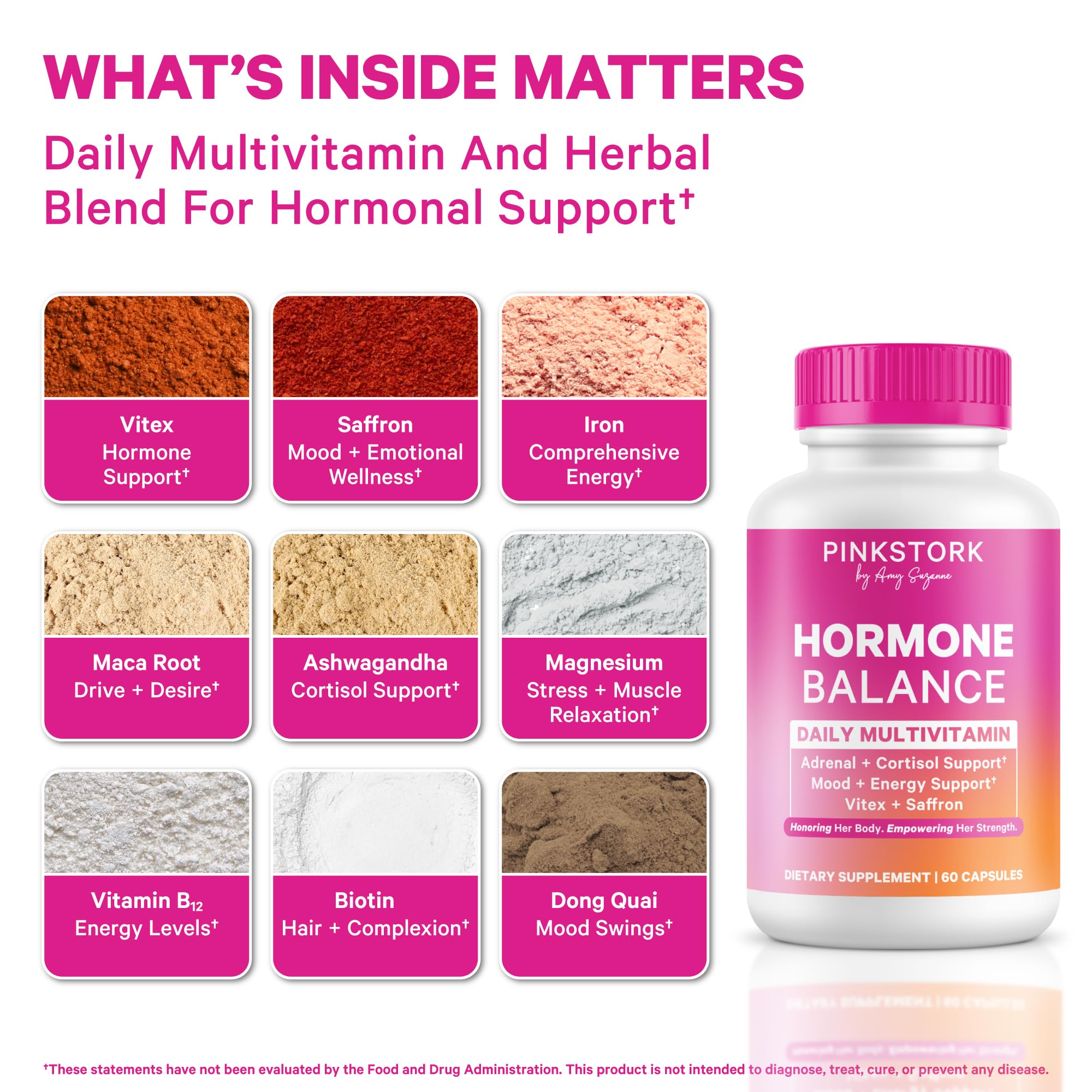 Pink Stork Hormone Balance Multivitamin for Women | 18-in-1 Vitex, Saffron, Ashwagandha, Magnesium | Mood, Energy, Cortisol, Adrenal Support | PMS, Perimenopause Support | 60 Vegan Capsules Pink Stork buy supplements canada