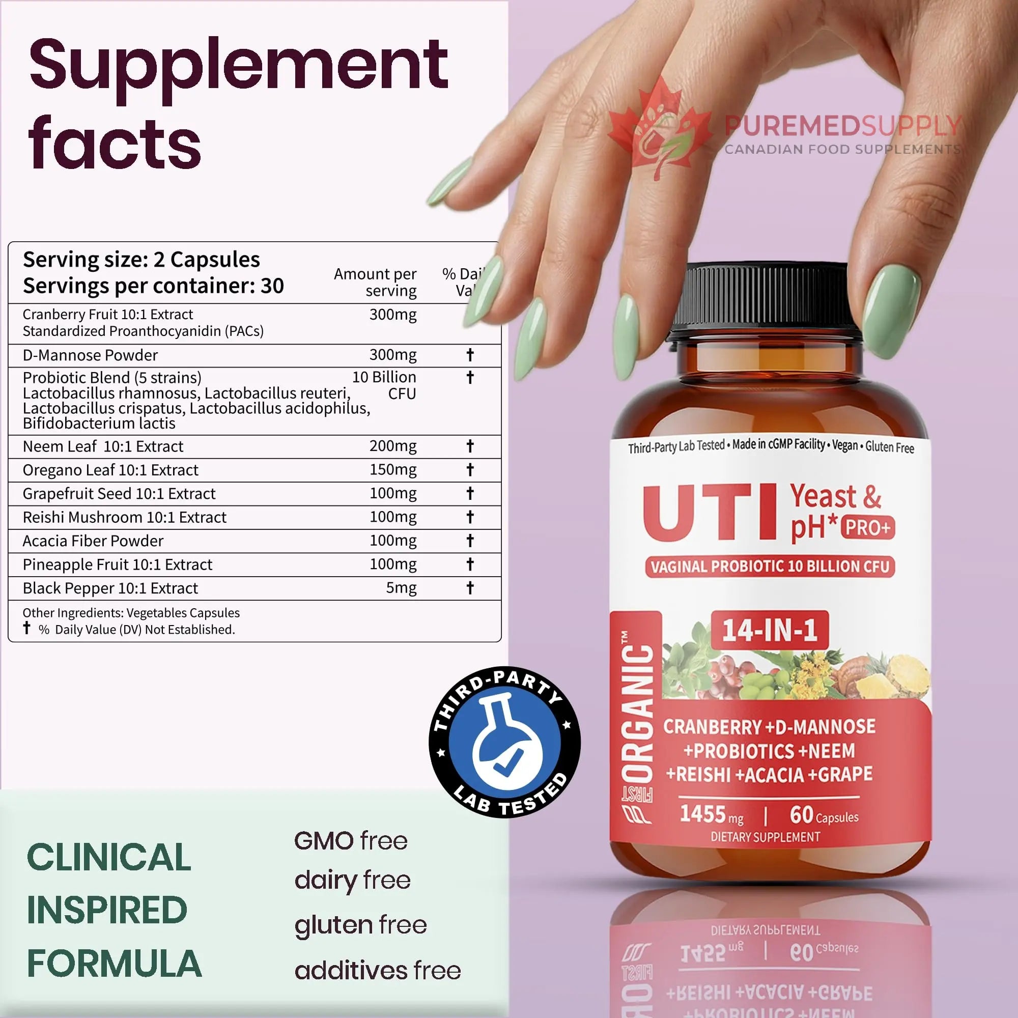 UTI Flora & Odor Pro+ & UTI Yeast & pH Pro+ | Pack of 2 | Vaginal Probiotics for Feminine Hydration & Freshness Support | Third-party Tested, cGMP Facility, Vegan, Non-GMO, Gluten-Free | 60+60 Caps FIRSTORGANIC buy supplements canada