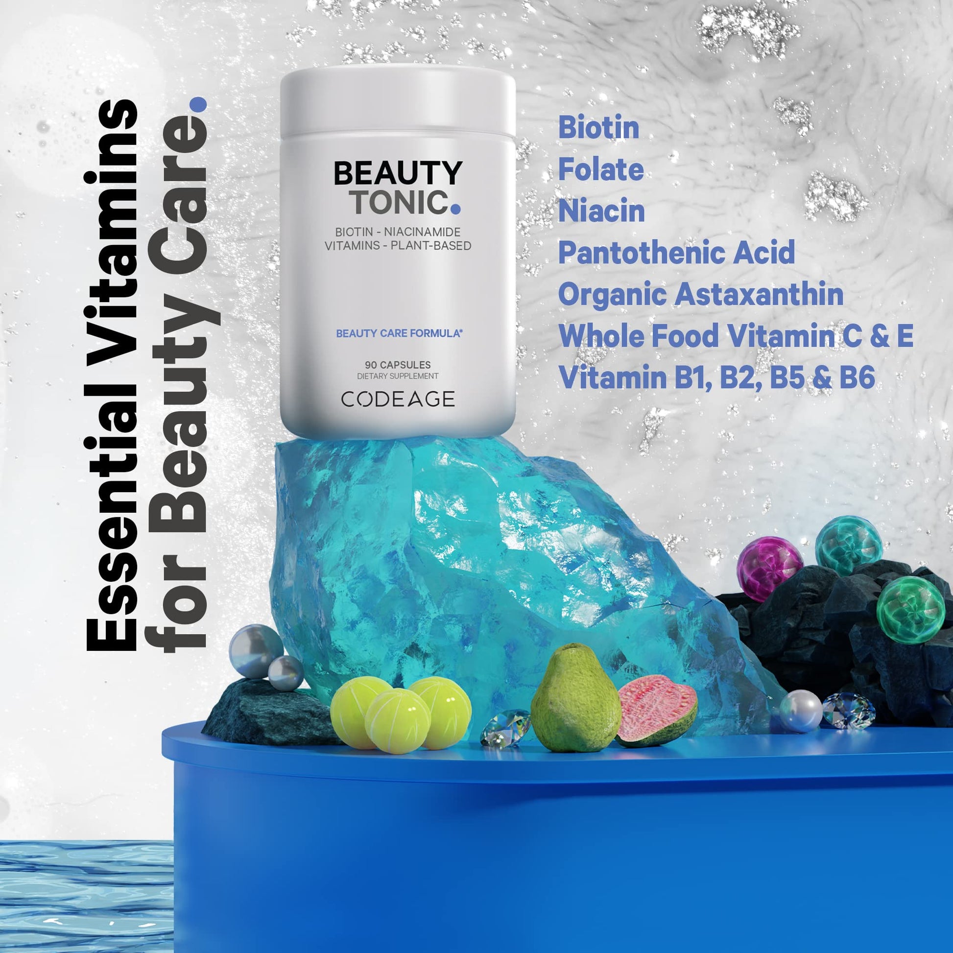 Codeage Biotin Supplement with Vitamin C, Vitamin E, Vitamin B6, Niacin, Folate, Organic Food Blend, Phytoceramides, Astaxanthin, Selenium - Beauty Tonic - Hair, Skin, and Nail Support - Vegan, 90 Ct Codeage buy supplements canada