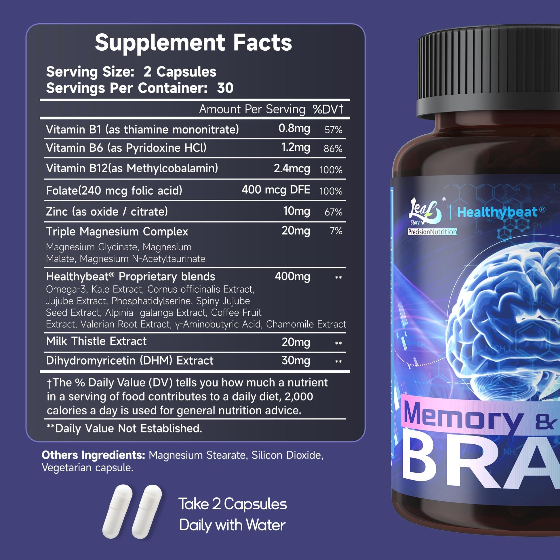 LeafStory Nootropic Brain Supplements for Memory and Focus, Cognitive Function for Mental Health & Clarity, Vitamin B6 B12, Folate & Dihydromyricetin, 60 Capsules LeafStory buy supplements canada