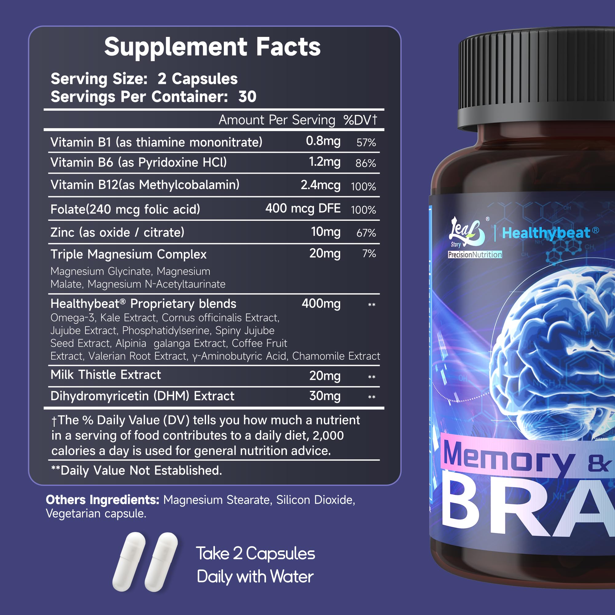LeafStory Nootropic Brain Supplements for Memory and Focus, Cognitive Function for Mental Health & Clarity, Vitamin B6 B12, Folate & Dihydromyricetin, 60 Capsules LeafStory buy supplements canada