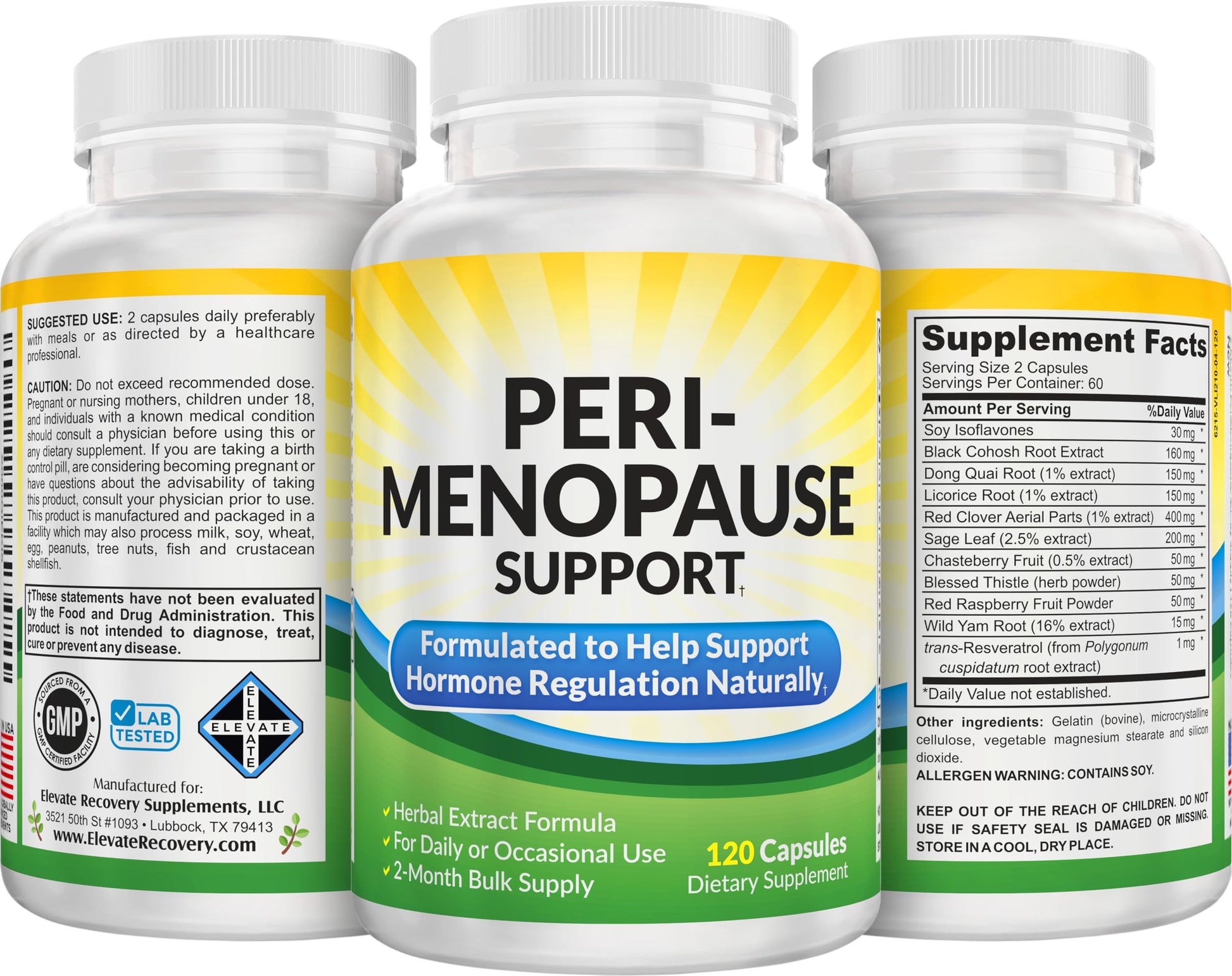 Perimenopause Support (2-Month) Supplement Blend | Women's Health & Hormone Support with 11 Herbs & Extracts | Female Hormonal Balance Supplements | 60-Day Bulk Supply | 120 Capsules Elevate Recovery Supplements buy supplements canada